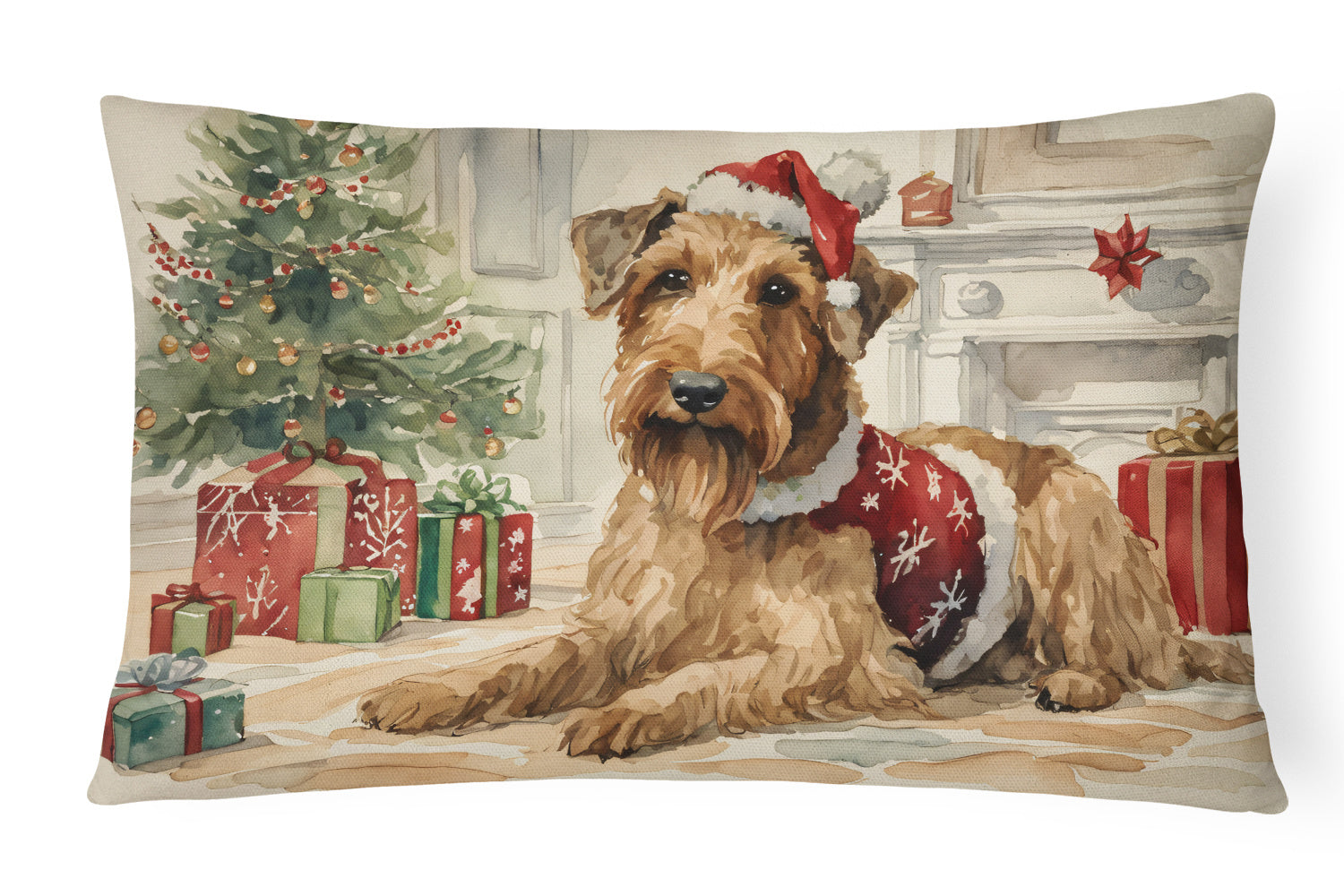 Waiting on Christmas Throw Pillow Throw Pillow for Indoor Couch Bed Outdoor Patio Washable, Airedale Terrier 1215,12Hx16W