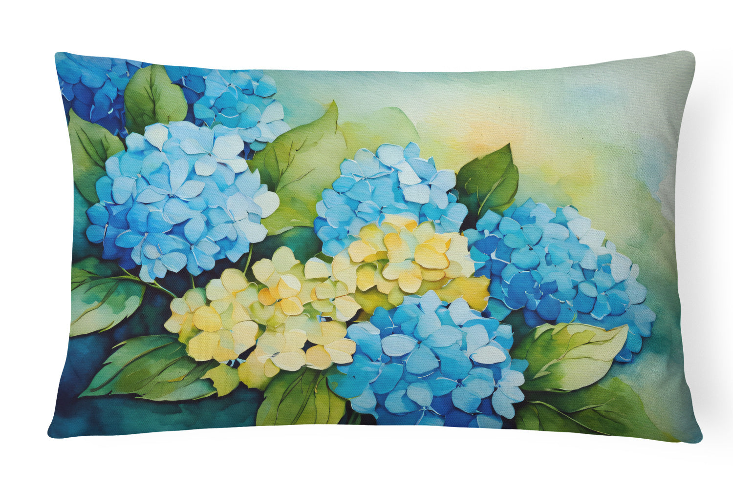 Flowers in Watercolor Throw Pillow Throw Pillow for Indoor Couch Bed Outdoor Patio Washable, Hydrangeas 1578,12Hx16W