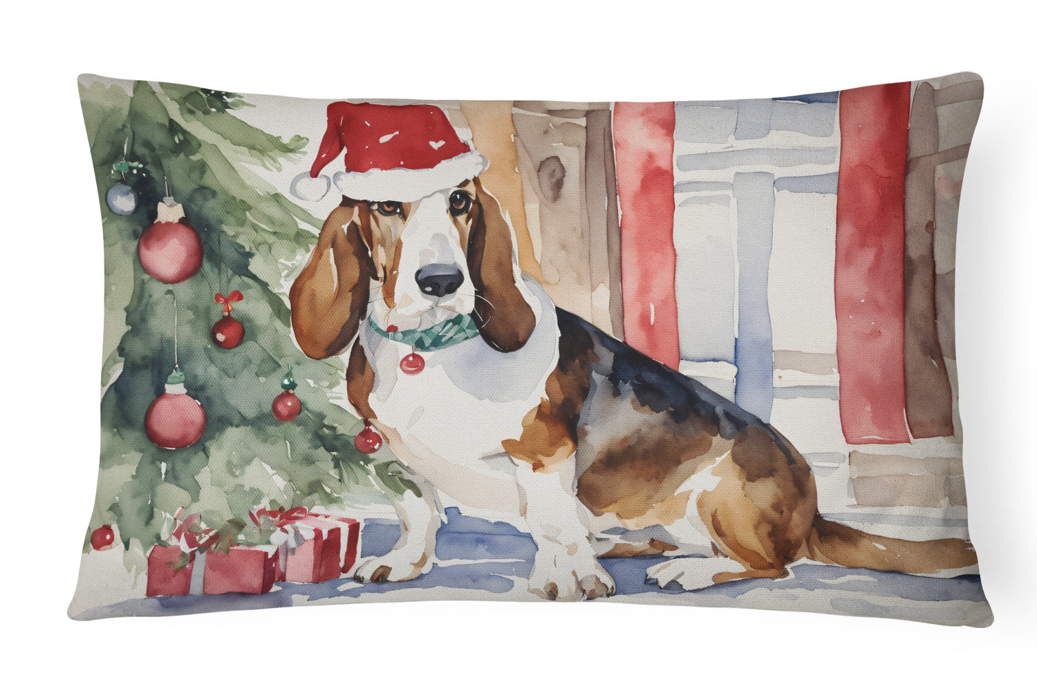 Waiting on Christmas Throw Pillow Throw Pillow for Indoor Couch Bed Outdoor Patio Washable, Basset Hound 1237,12Hx16W