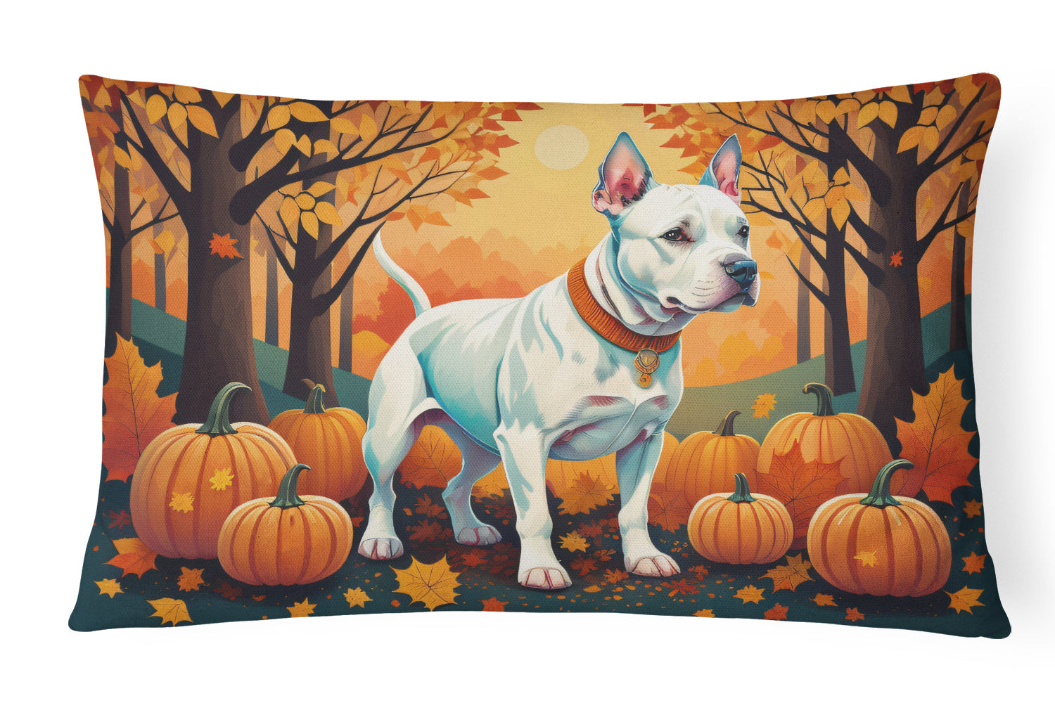 NEW Autumn Leaves Throw Pillow Throw Pillow for Indoor Couch Bed Outdoor Patio Washable, Pit Bull Terrier White,12Hx16W