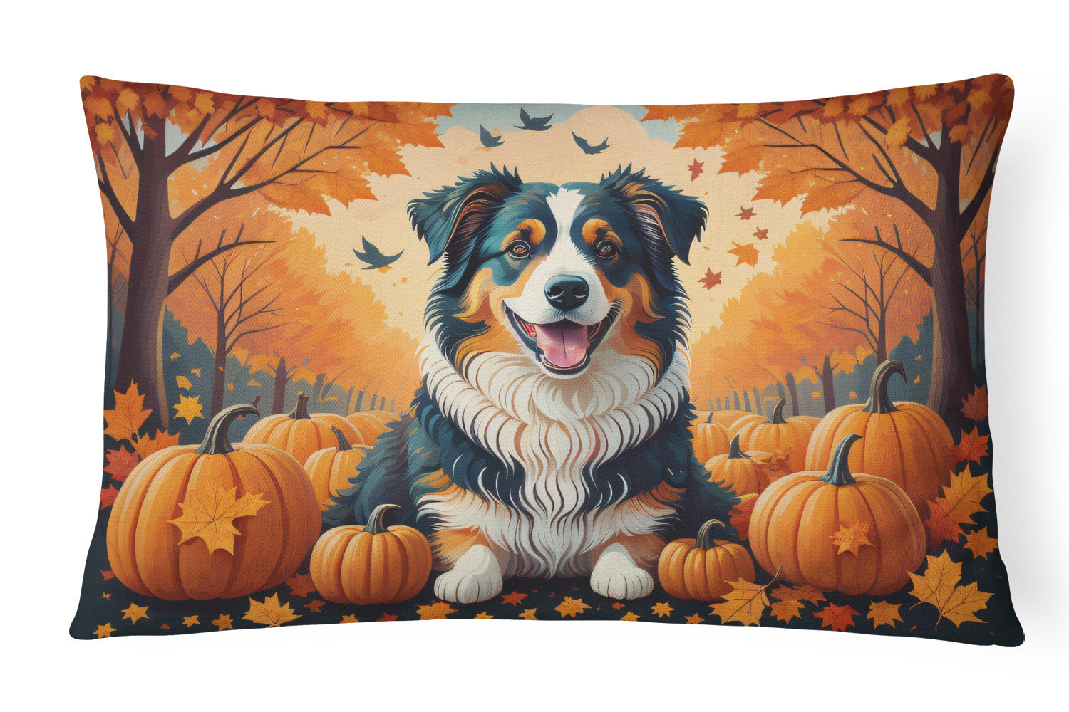 Autumn Leaves Throw Pillow Throw Pillow for Indoor Couch Bed Outdoor Patio Washable, Australian Shepherd,12Hx16W