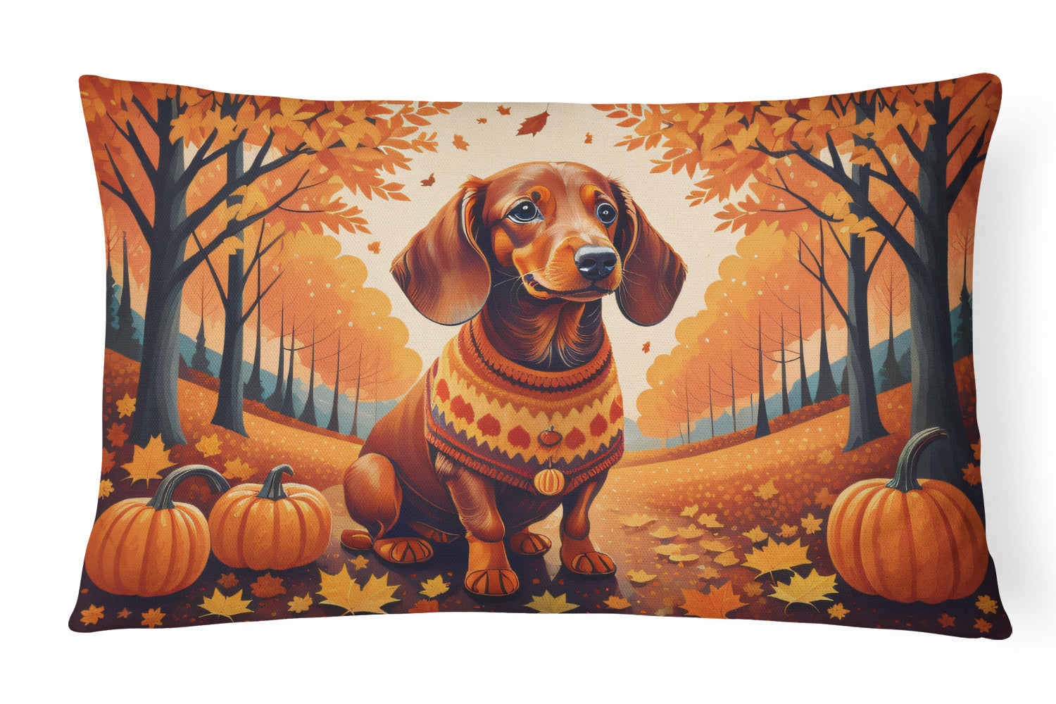 Autumn Leaves Throw Pillow Throw Pillow for Indoor Couch Bed Outdoor Patio Washable, Dachshund,12Hx16W