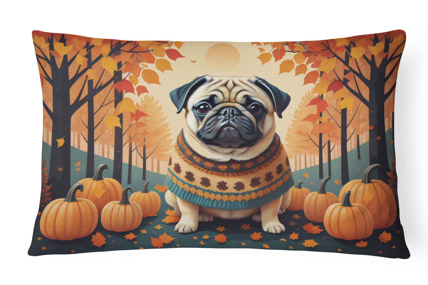 Autumn Leaves Throw Pillow Throw Pillow for Indoor Couch Bed Outdoor Patio Washable, Pug Fawn,12Hx16W