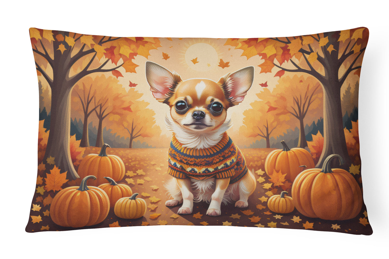 Autumn Leaves Throw Pillow Throw Pillow for Indoor Couch Bed Outdoor Patio Washable, Chihuahua,12Hx16W