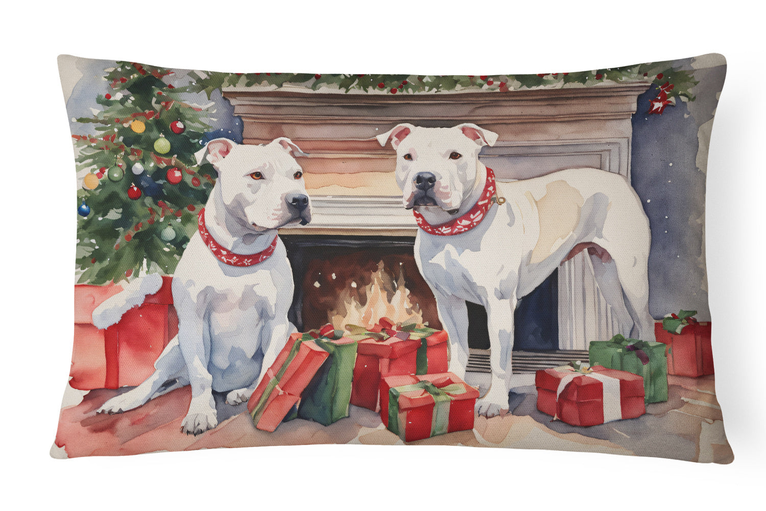 NEW Waiting on Christmas Throw Pillow Throw Pillow for Indoor Couch Bed Outdoor Patio Washable, Pit Bull Terrier White1225,12Hx16W