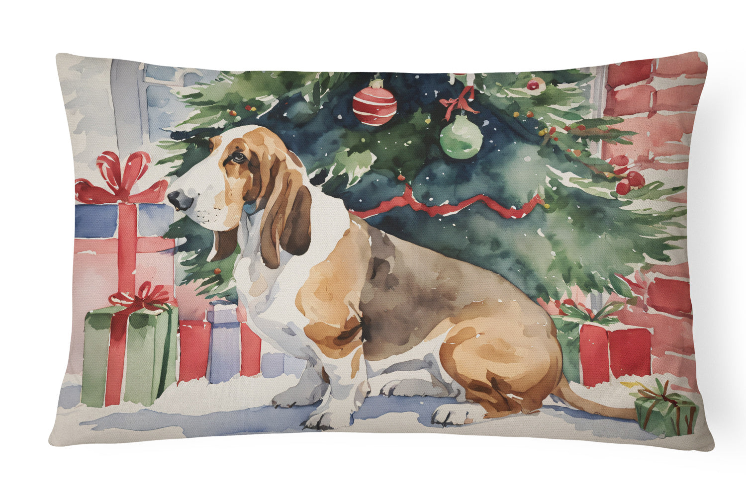 Waiting on Christmas Throw Pillow Throw Pillow for Indoor Couch Bed Outdoor Patio Washable, Basset Hound 1239,12Hx16W