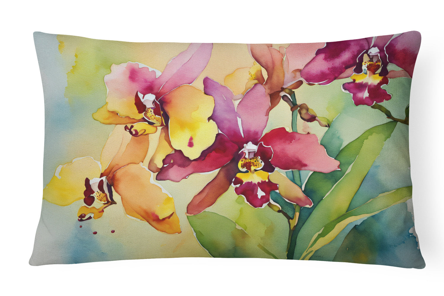 Flowers in Watercolor Throw Pillow Throw Pillow for Indoor Couch Bed Outdoor Patio Washable, Orchids 1591,12Hx16W