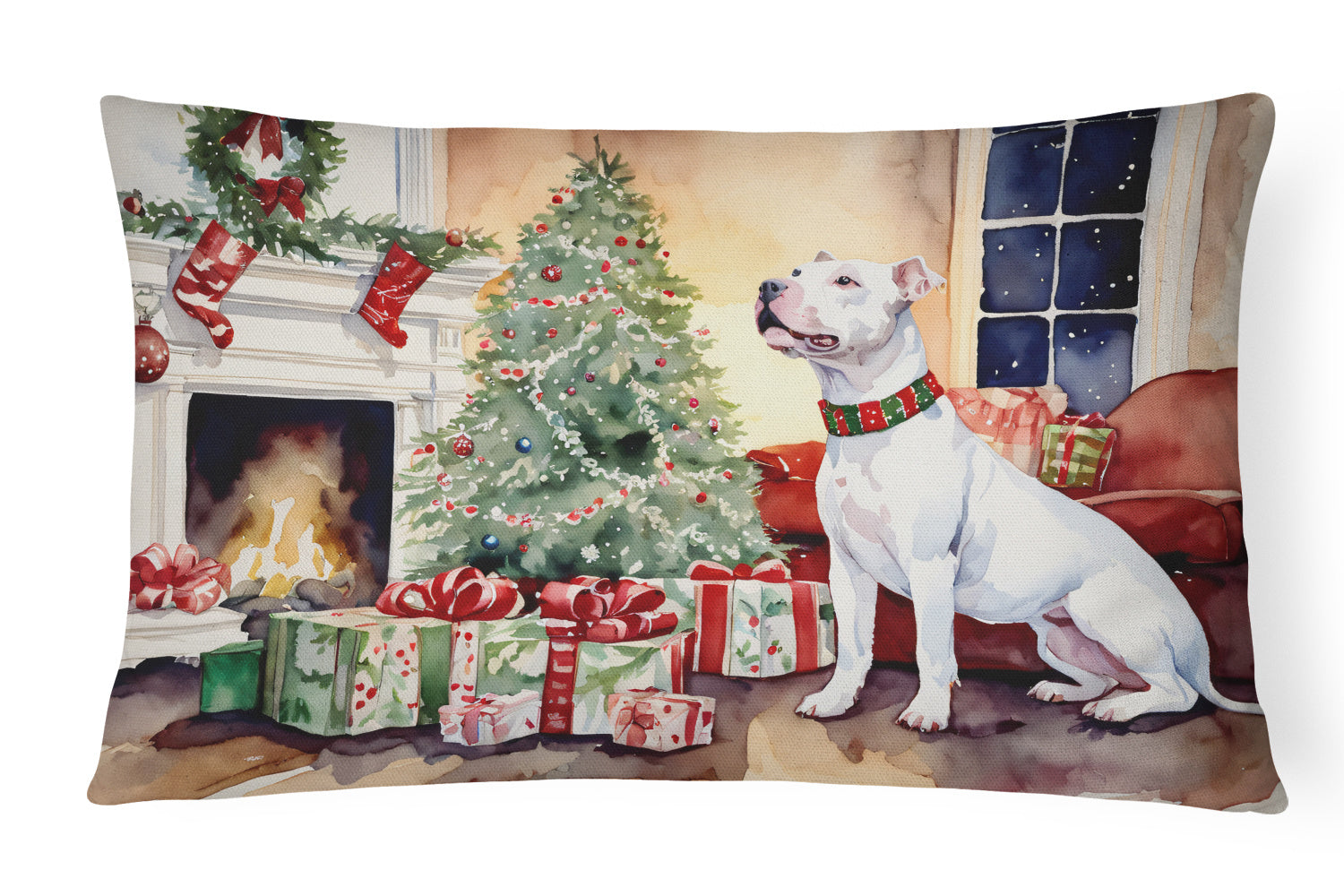 NEW Waiting on Christmas Throw Pillow Throw Pillow for Indoor Couch Bed Outdoor Patio Washable, Pit Bull Terrier White1227,12Hx16W