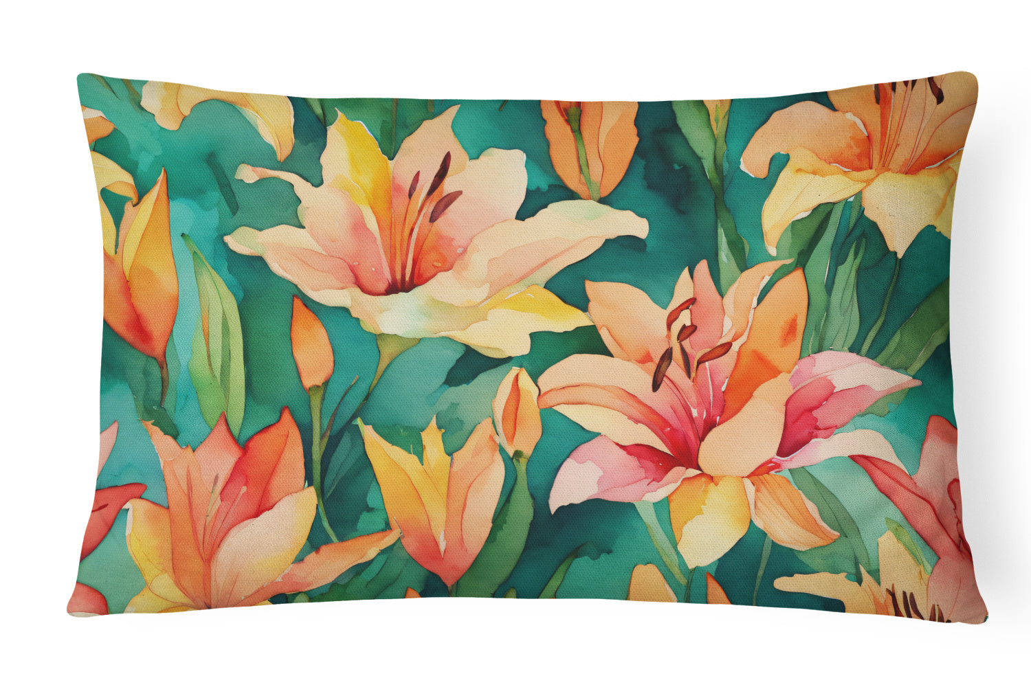 Flowers in Watercolor Throw Pillow Throw Pillow for Indoor Couch Bed Outdoor Patio Washable, Lilies 1587,12Hx16W