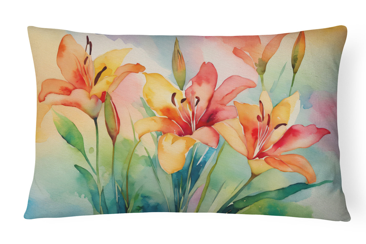 Flowers in Watercolor Throw Pillow Throw Pillow for Indoor Couch Bed Outdoor Patio Washable, Lilies 1588,12Hx16W