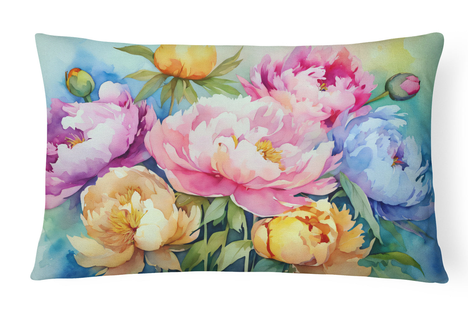 Flowers in Watercolor Throw Pillow Throw Pillow for Indoor Couch Bed Outdoor Patio Washable, Peonies 1597,12Hx16W