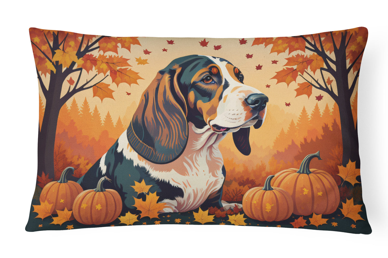 Autumn Leaves Throw Pillow Throw Pillow for Indoor Couch Bed Outdoor Patio Washable, Basset Hound,12Hx16W