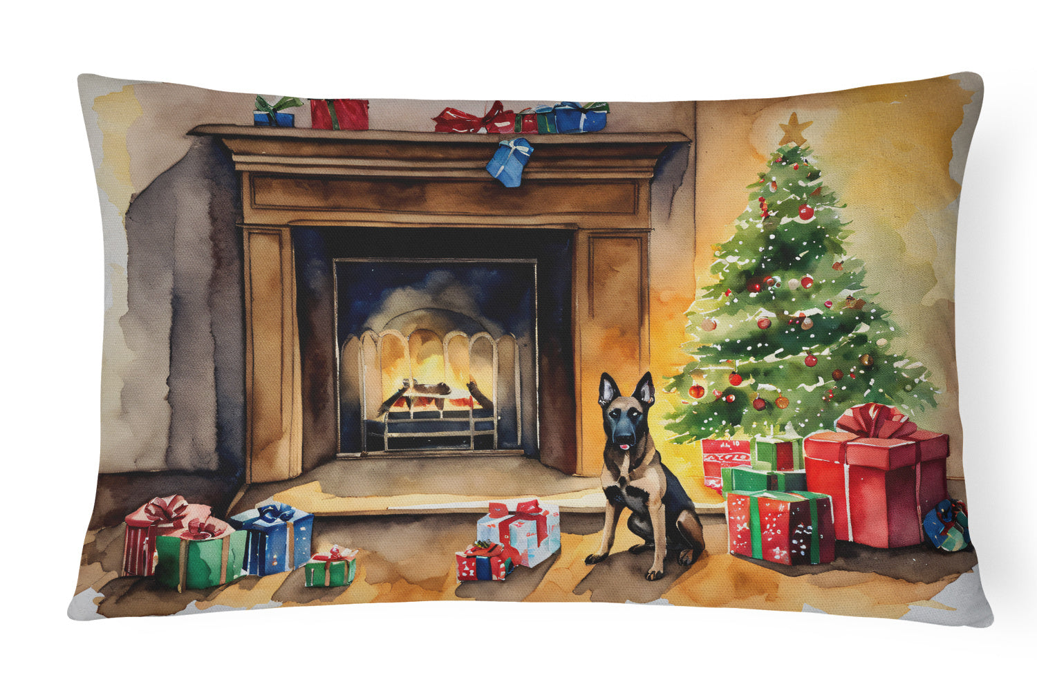 Waiting on Christmas Throw Pillow Throw Pillow for Indoor Couch Bed Outdoor Patio Washable, Belgian Malinois 1252,12Hx16W