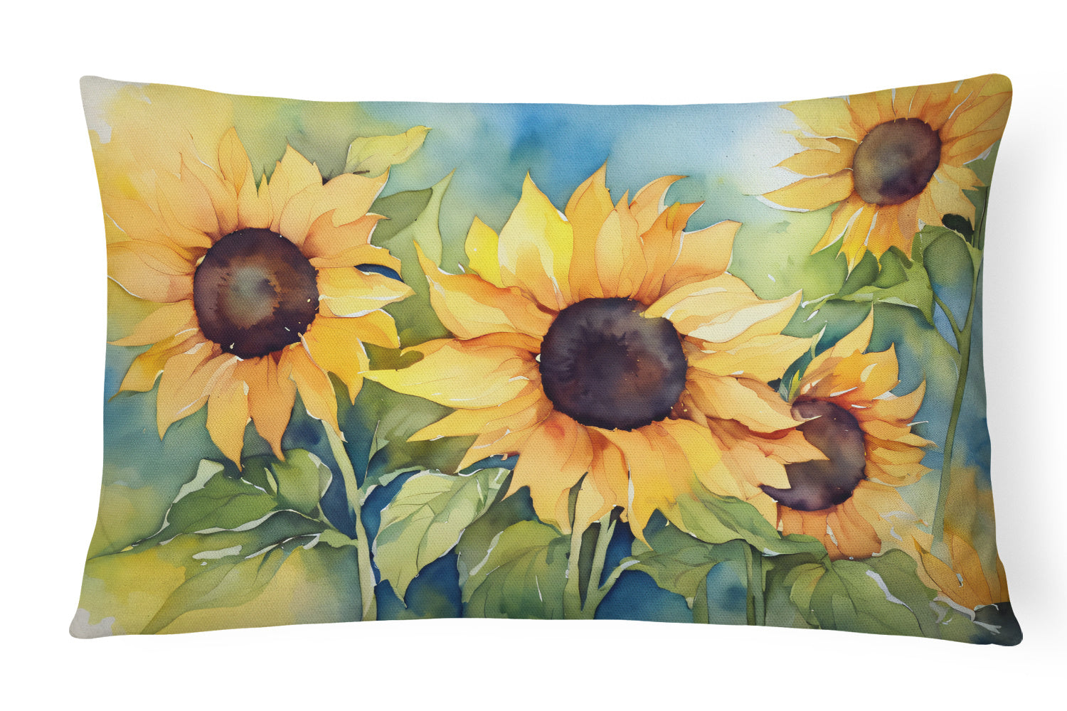 Flowers in Watercolor Throw Pillow Throw Pillow for Indoor Couch Bed Outdoor Patio Washable, Sunflowers 1611,12Hx16W