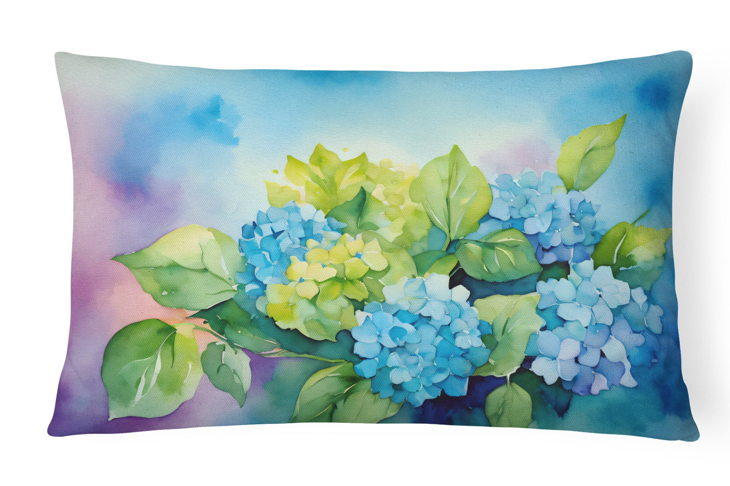 Flowers in Watercolor Throw Pillow Throw Pillow for Indoor Couch Bed Outdoor Patio Washable, Hydrangeas 1579,12Hx16W