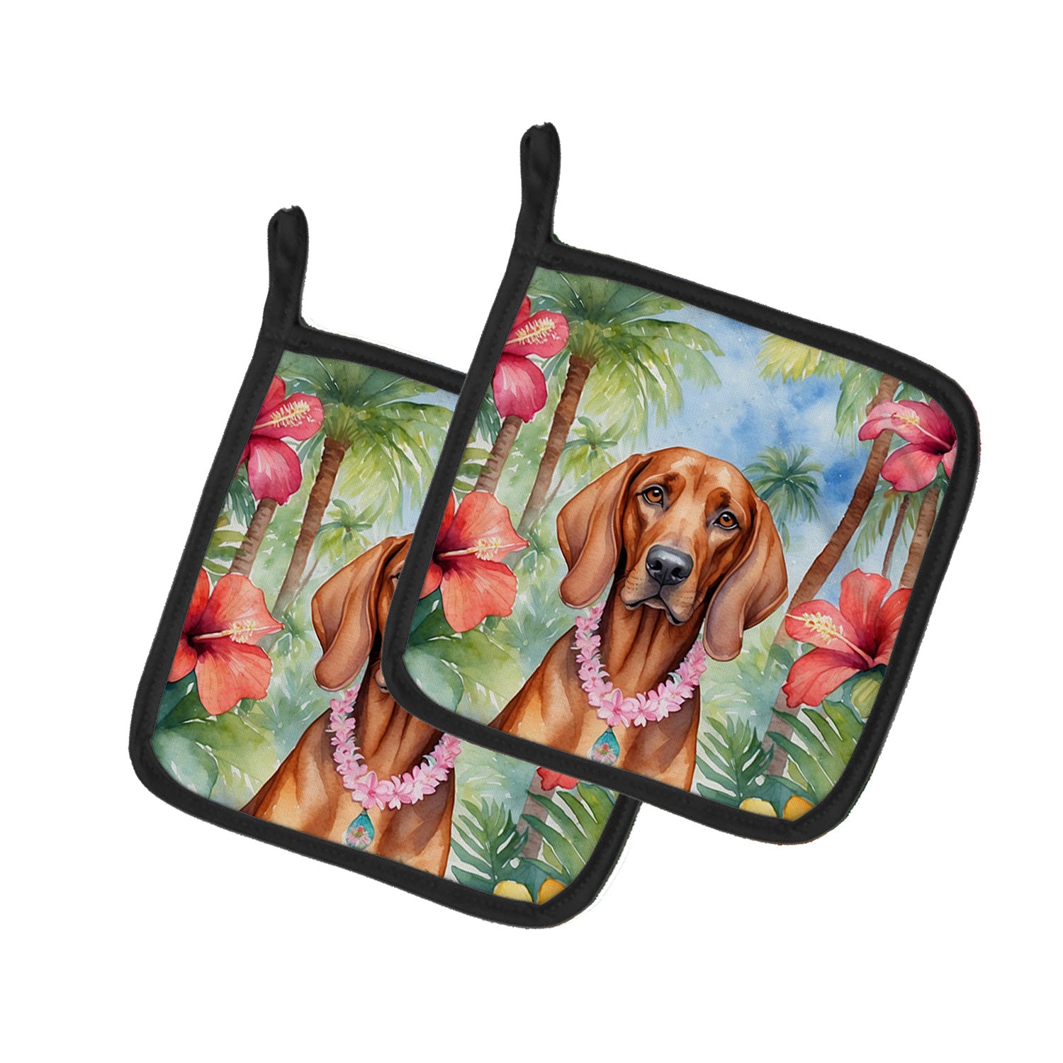 Redbone Coonhound Luau Pair of Pot Holders Kitchen Heat Resistant Pot Holders Sets Oven Hot Pads for Cooking Baking BBQ, 7 1/2 x 7 1/2