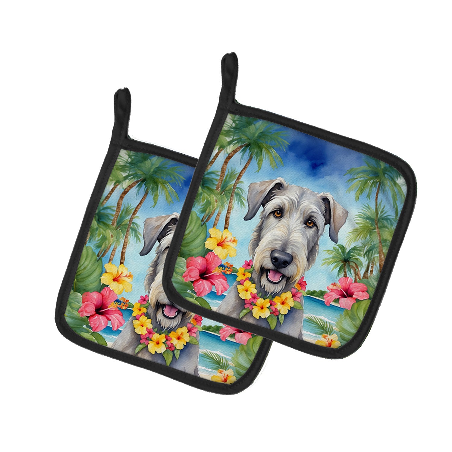 Irish Wolfhound Luau Pair of Pot Holders Kitchen Heat Resistant Pot Holders Sets Oven Hot Pads for Cooking Baking BBQ, 7 1/2 x 7 1/2