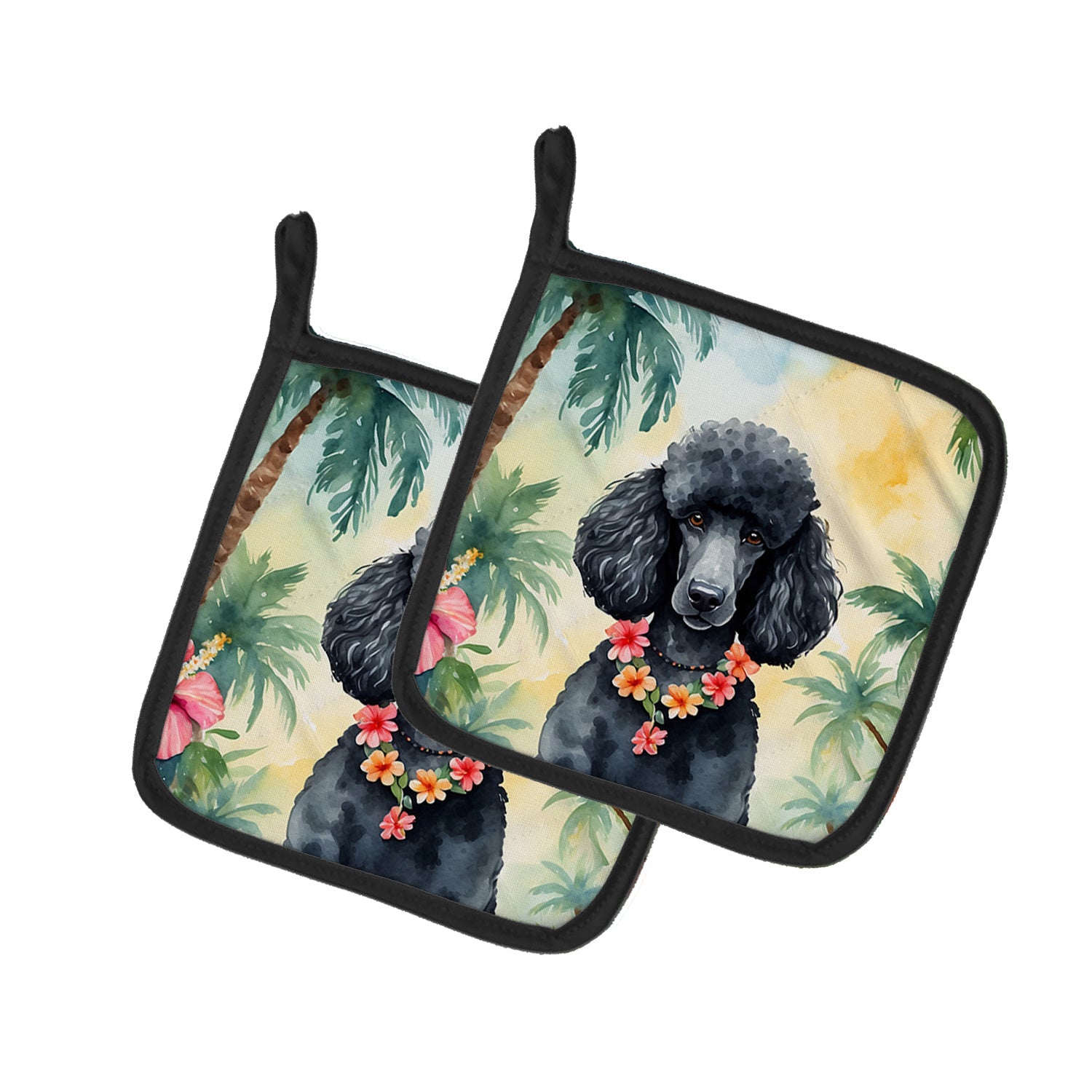 Black Poodle Luau Pair of Pot Holders Kitchen Heat Resistant Pot Holders Sets Oven Hot Pads for Cooking Baking BBQ, 7 1/2 x 7 1/2