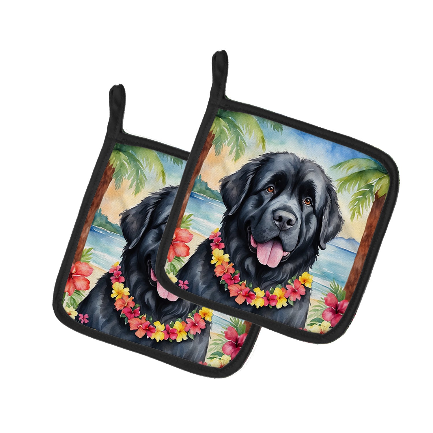 Newfoundland Luau Pair of Pot Holders Kitchen Heat Resistant Pot Holders Sets Oven Hot Pads for Cooking Baking BBQ, 7 1/2 x 7 1/2