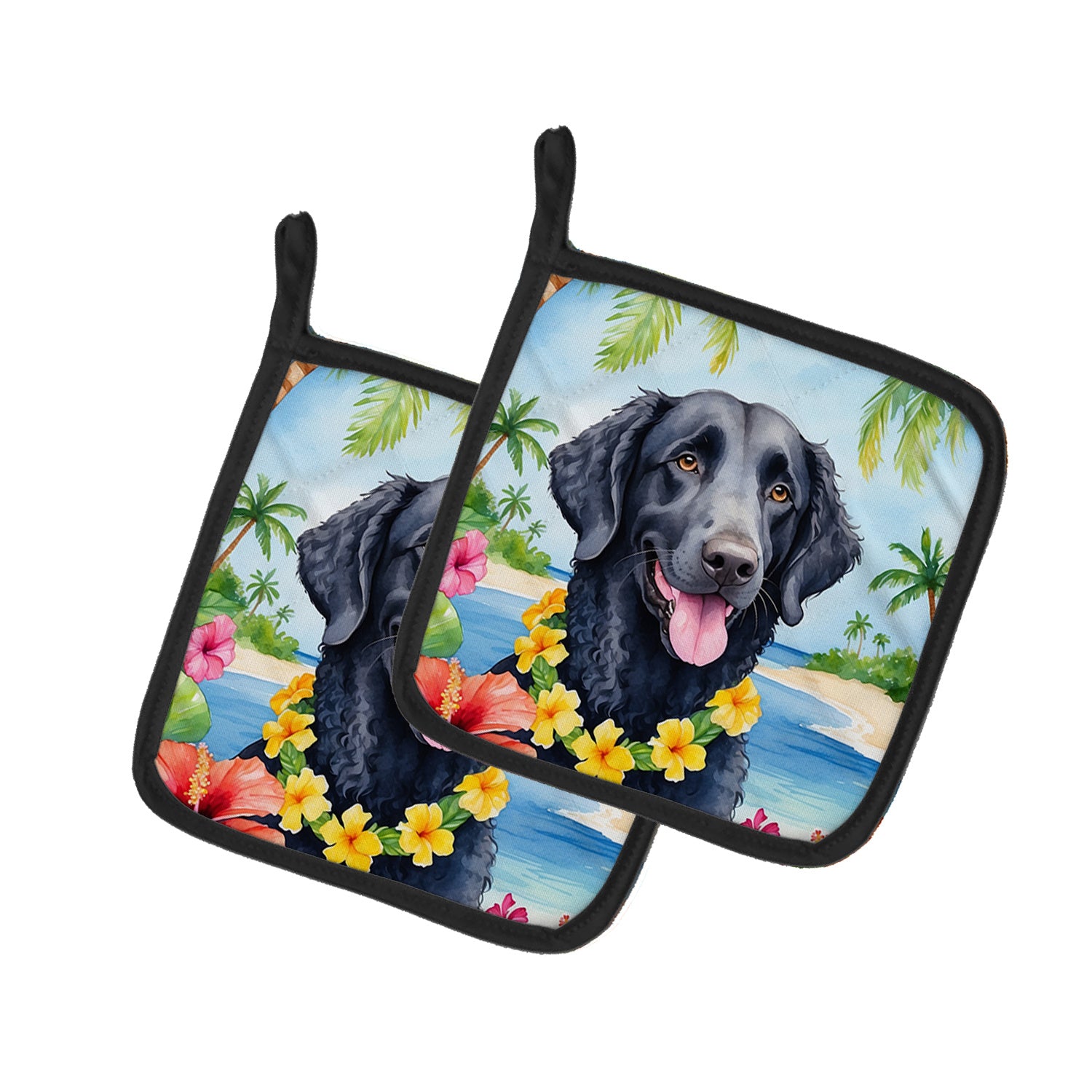 Curly-Coated Retriever Luau Pair of Pot Holders Kitchen Heat Resistant Pot Holders Sets Oven Hot Pads for Cooking Baking BBQ, 7 1/2 x 7 1/2