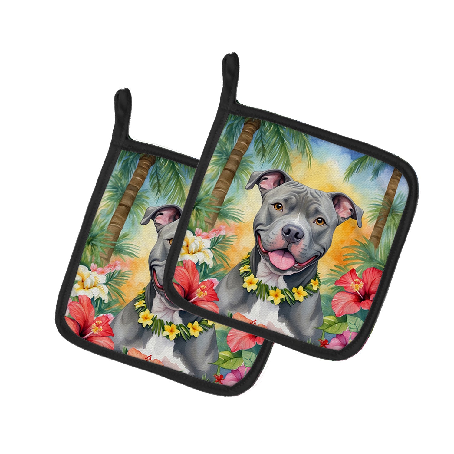 NEW Pit Bull Terrier Luau Pair of Pot Holders Kitchen Heat Resistant Pot Holders Sets Oven Hot Pads for Cooking Baking BBQ, 7 1/2 x 7 1/2