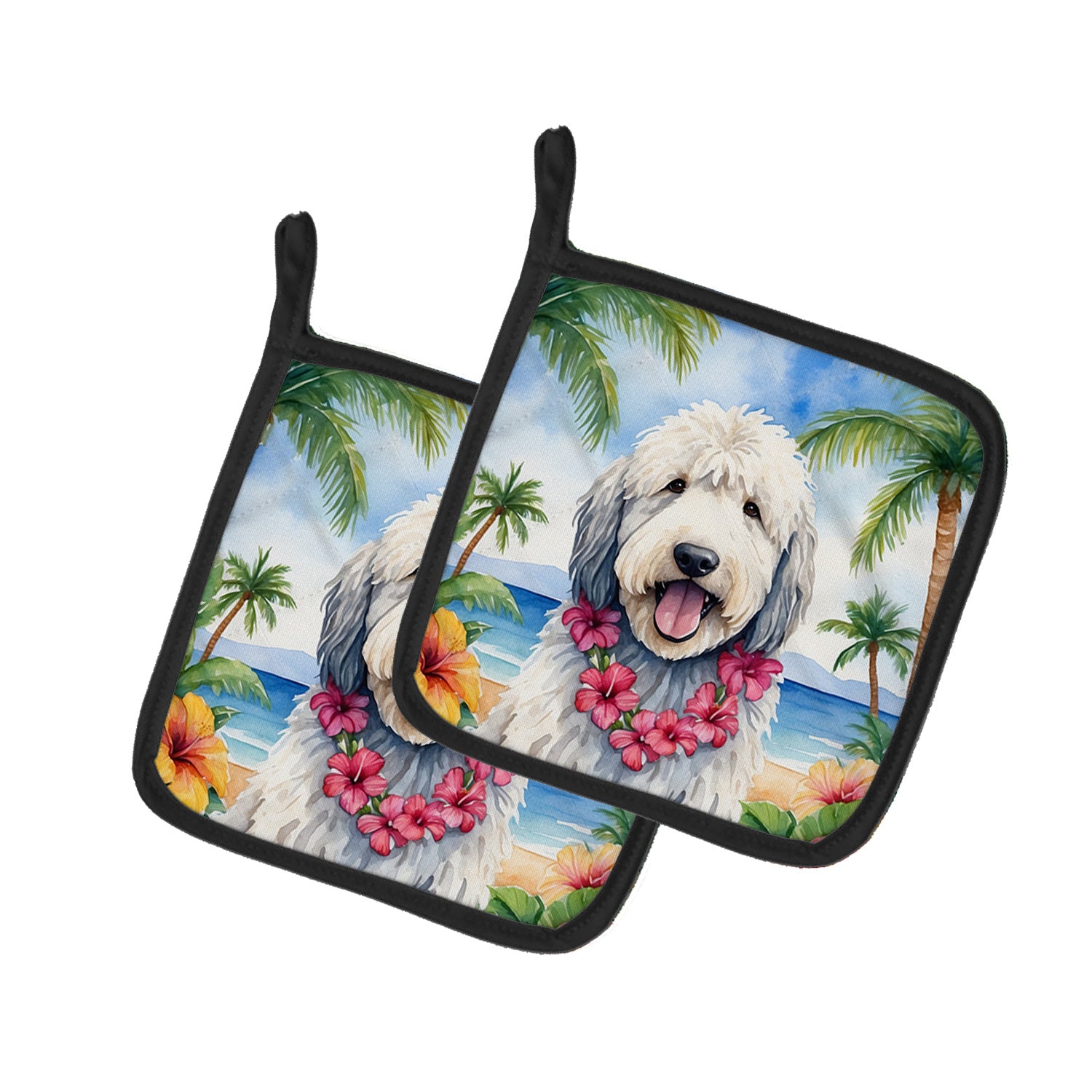 Komondor Luau Pair of Pot Holders Kitchen Heat Resistant Pot Holders Sets Oven Hot Pads for Cooking Baking BBQ, 7 1/2 x 7 1/2