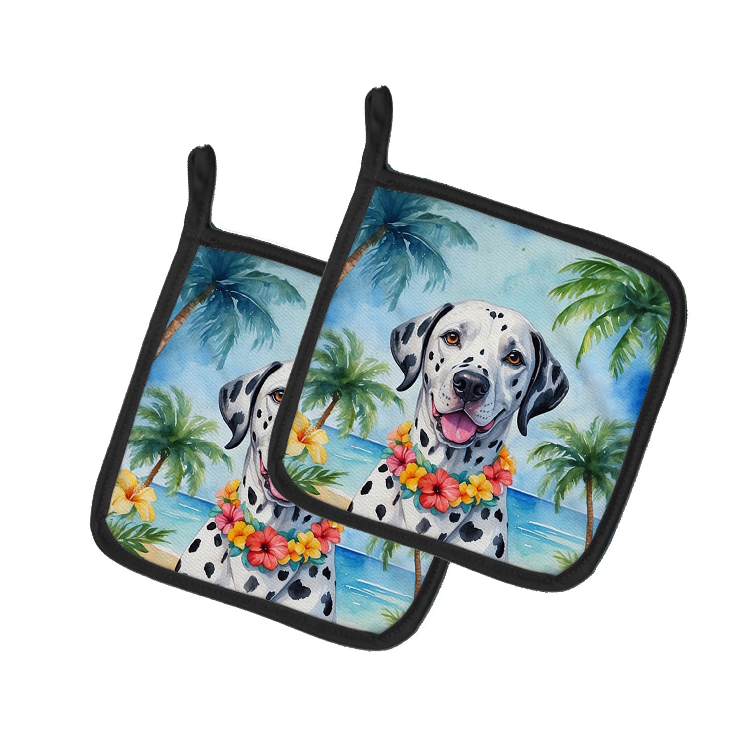 Dalmatian Luau Pair of Pot Holders Kitchen Heat Resistant Pot Holders Sets Oven Hot Pads for Cooking Baking BBQ, 7 1/2 x 7 1/2