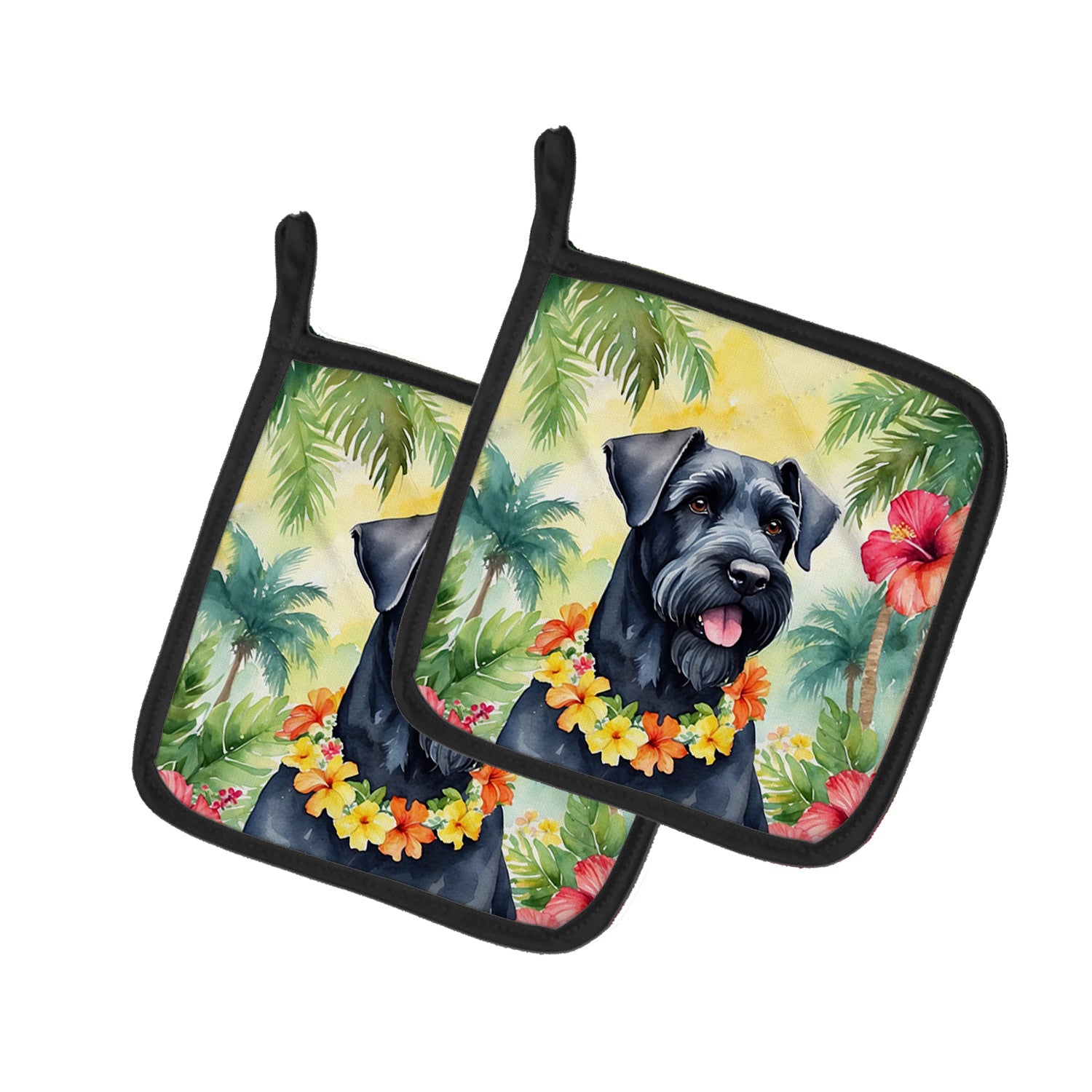 Giant Schnauzer Luau Pair of Pot Holders Kitchen Heat Resistant Pot Holders Sets Oven Hot Pads for Cooking Baking BBQ, 7 1/2 x 7 1/2