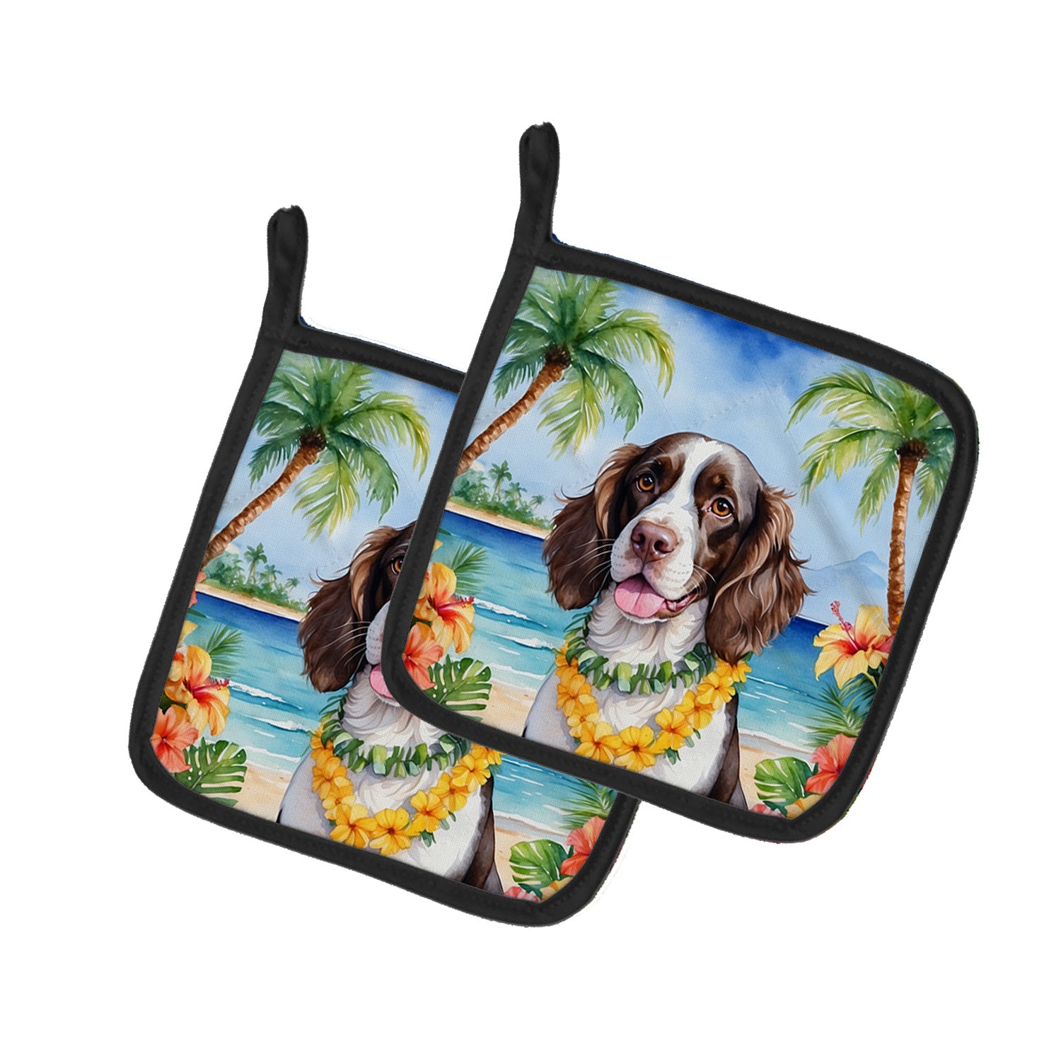 English Springer Spaniel Luau Pair of Pot Holders Kitchen Heat Resistant Pot Holders Sets Oven Hot Pads for Cooking Baking BBQ, 7 1/2 x 7 1/2