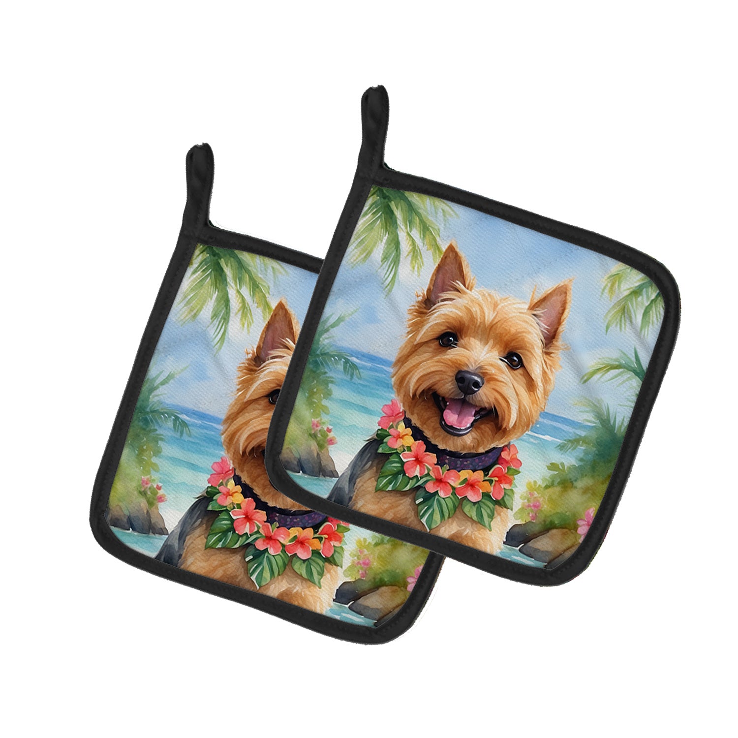 Norwich Terrier Luau Pair of Pot Holders Kitchen Heat Resistant Pot Holders Sets Oven Hot Pads for Cooking Baking BBQ, 7 1/2 x 7 1/2