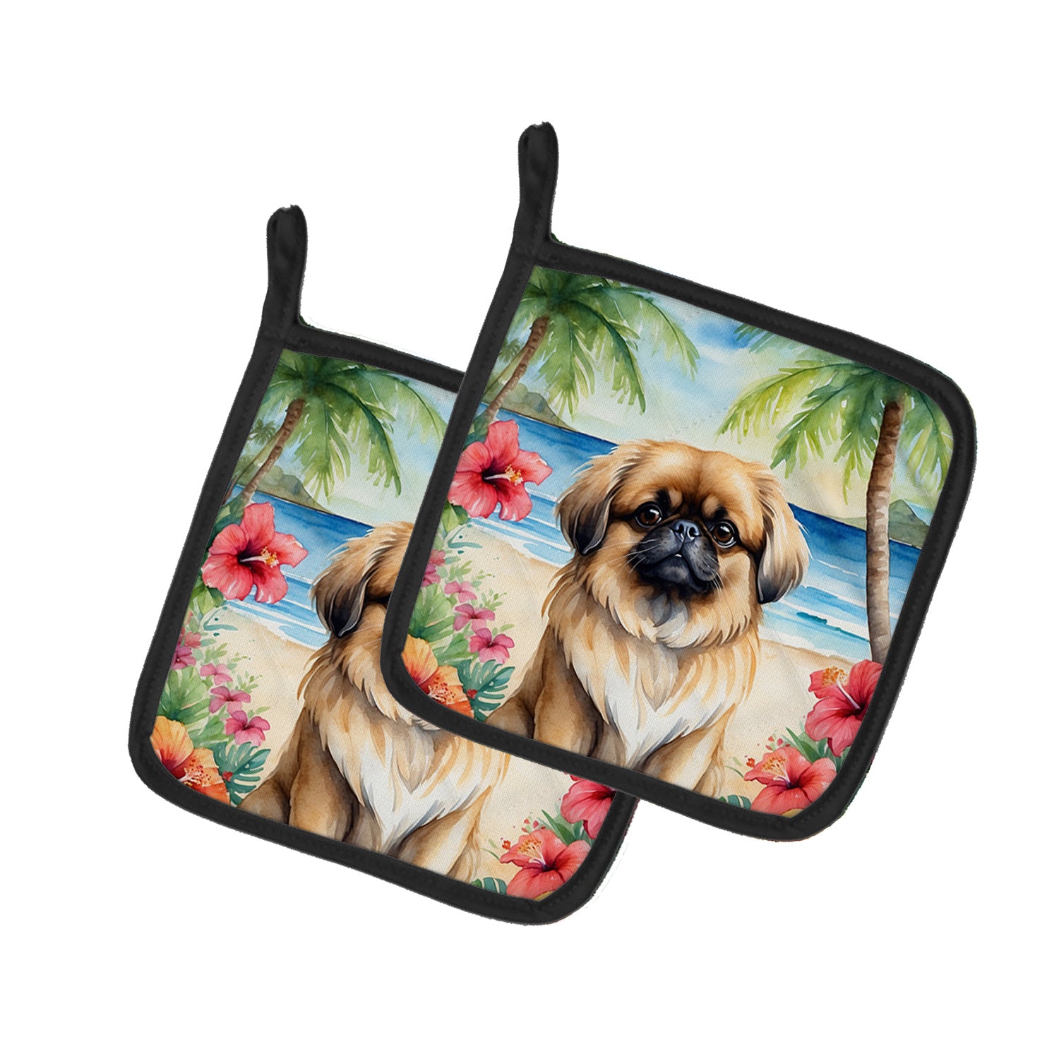 Pekingese Luau Pair of Pot Holders Kitchen Heat Resistant Pot Holders Sets Oven Hot Pads for Cooking Baking BBQ, 7 1/2 x 7 1/2