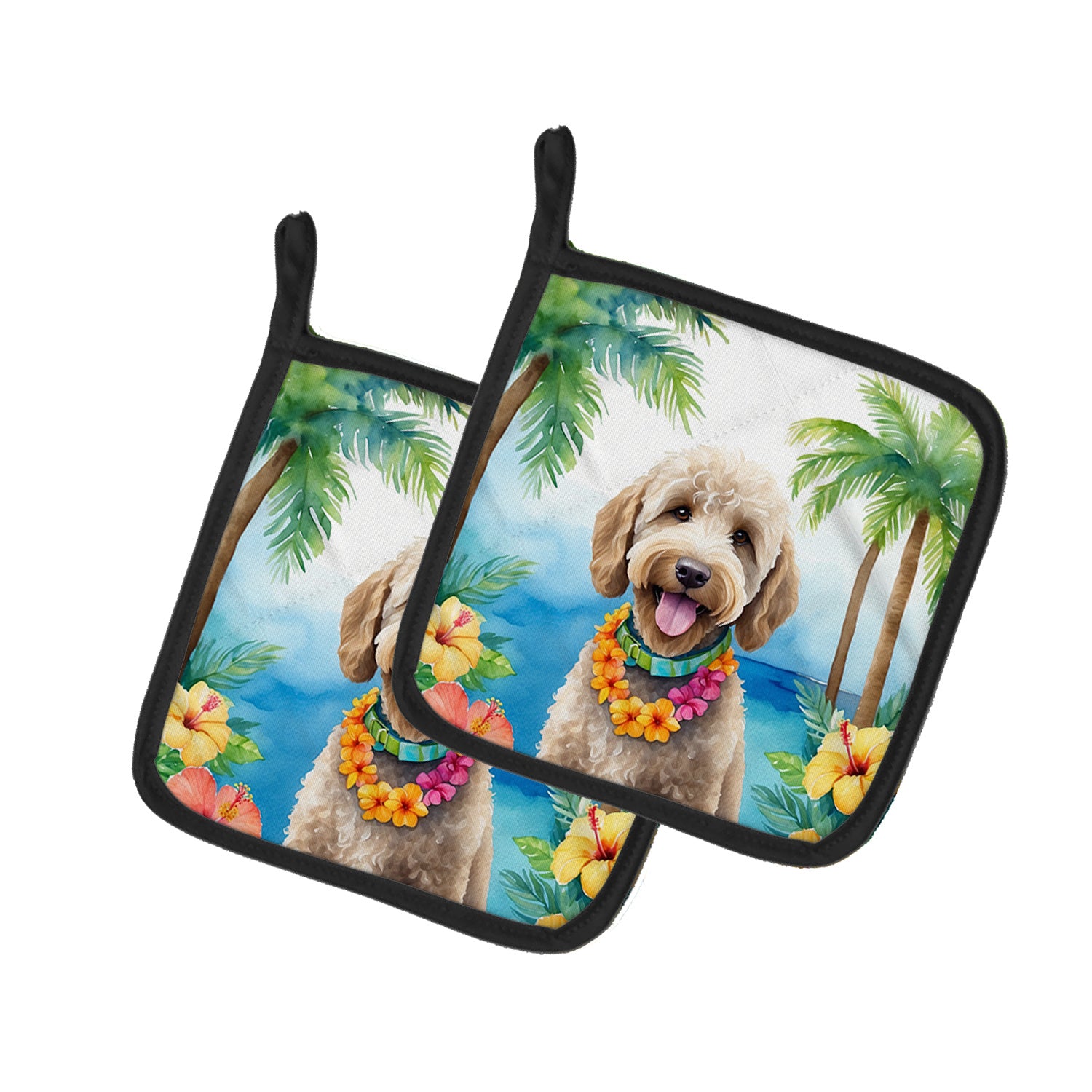 Labradoodle Luau Pair of Pot Holders Kitchen Heat Resistant Pot Holders Sets Oven Hot Pads for Cooking Baking BBQ, 7 1/2 x 7 1/2