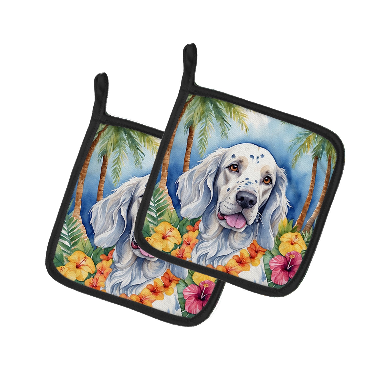 English Setter Luau Pair of Pot Holders Kitchen Heat Resistant Pot Holders Sets Oven Hot Pads for Cooking Baking BBQ, 7 1/2 x 7 1/2