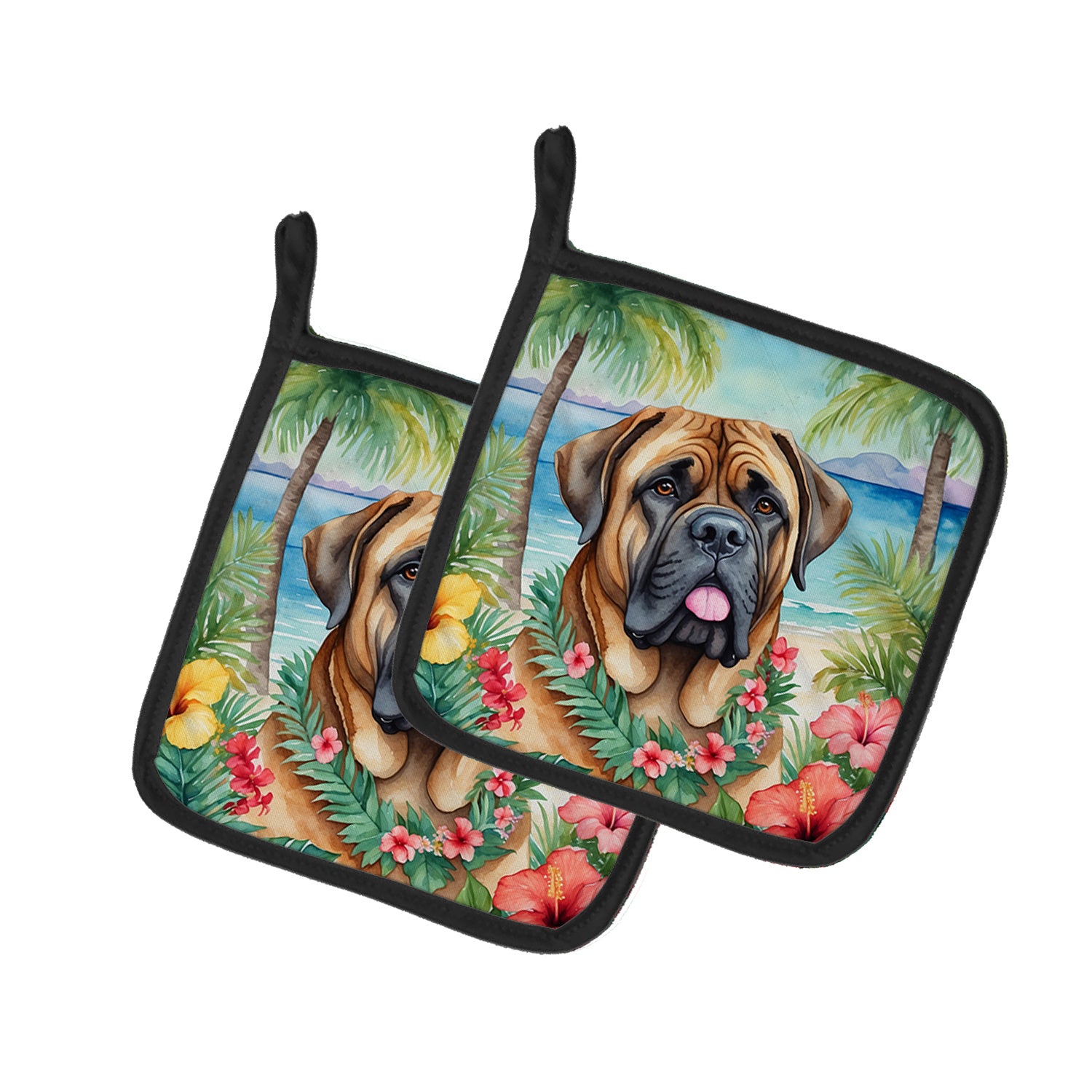 Mastiff Luau Pair of Pot Holders Kitchen Heat Resistant Pot Holders Sets Oven Hot Pads for Cooking Baking BBQ, 7 1/2 x 7 1/2