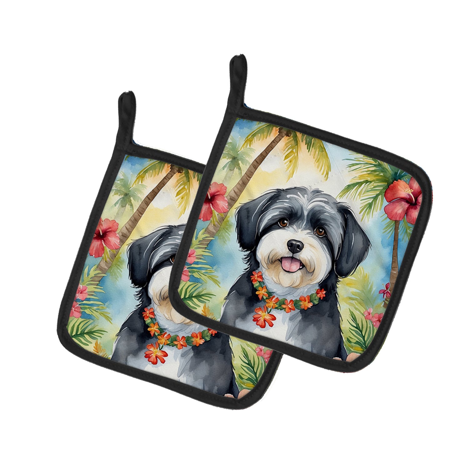 Havanese Luau Pair of Pot Holders Kitchen Heat Resistant Pot Holders Sets Oven Hot Pads for Cooking Baking BBQ, 7 1/2 x 7 1/2