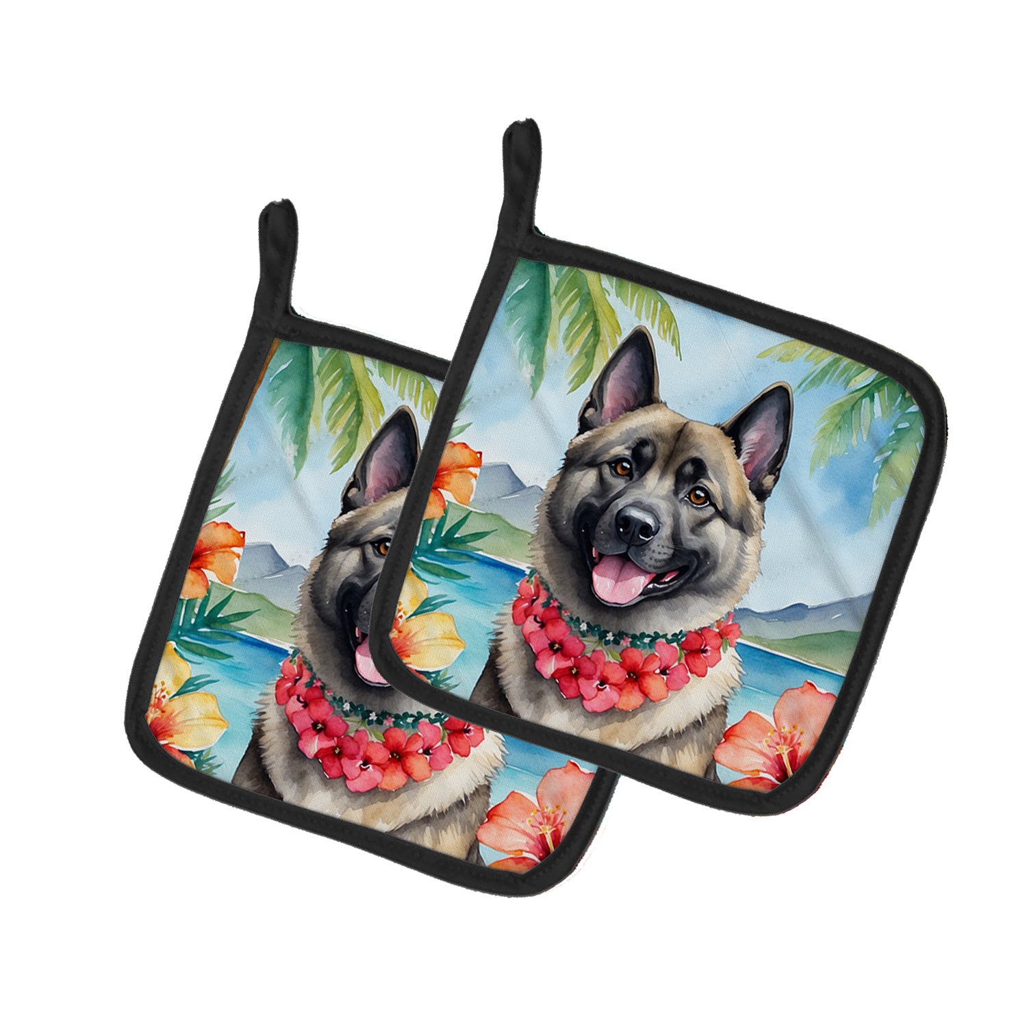 Norwegian Elkhound Luau Pair of Pot Holders Kitchen Heat Resistant Pot Holders Sets Oven Hot Pads for Cooking Baking BBQ, 7 1/2 x 7 1/2