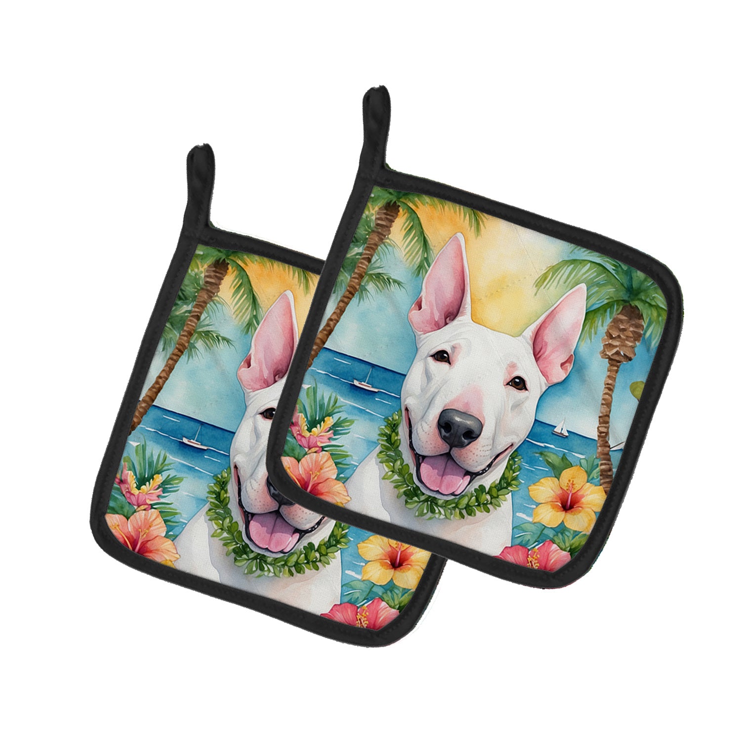 NEW English Bull Terrier Luau Pair of Pot Holders Kitchen Heat Resistant Pot Holders Sets Oven Hot Pads for Cooking Baking BBQ, 7 1/2 x 7 1/2