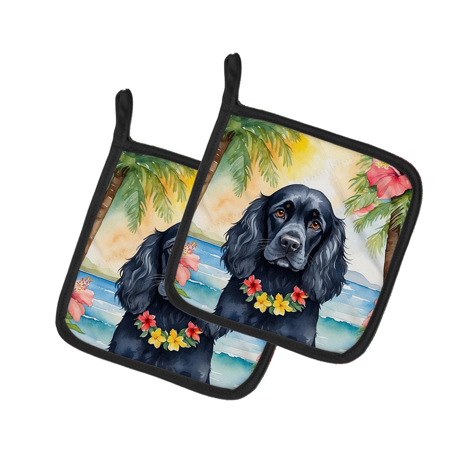 Cocker Spaniel Luau Pair of Pot Holders Kitchen Heat Resistant Pot Holders Sets Oven Hot Pads for Cooking Baking BBQ, 7 1/2 x 7 1/2