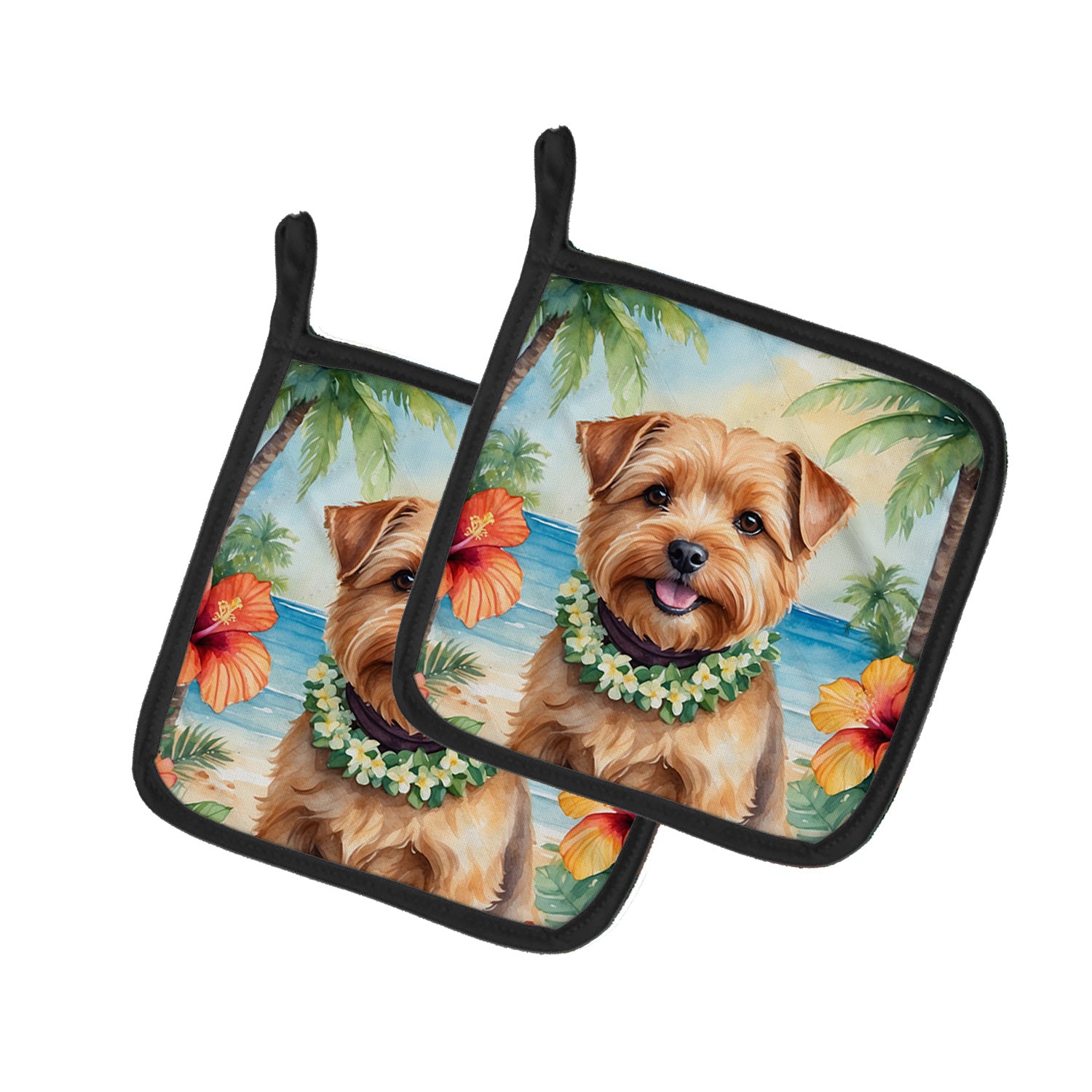 Norfolk Terrier Luau Pair of Pot Holders Kitchen Heat Resistant Pot Holders Sets Oven Hot Pads for Cooking Baking BBQ, 7 1/2 x 7 1/2