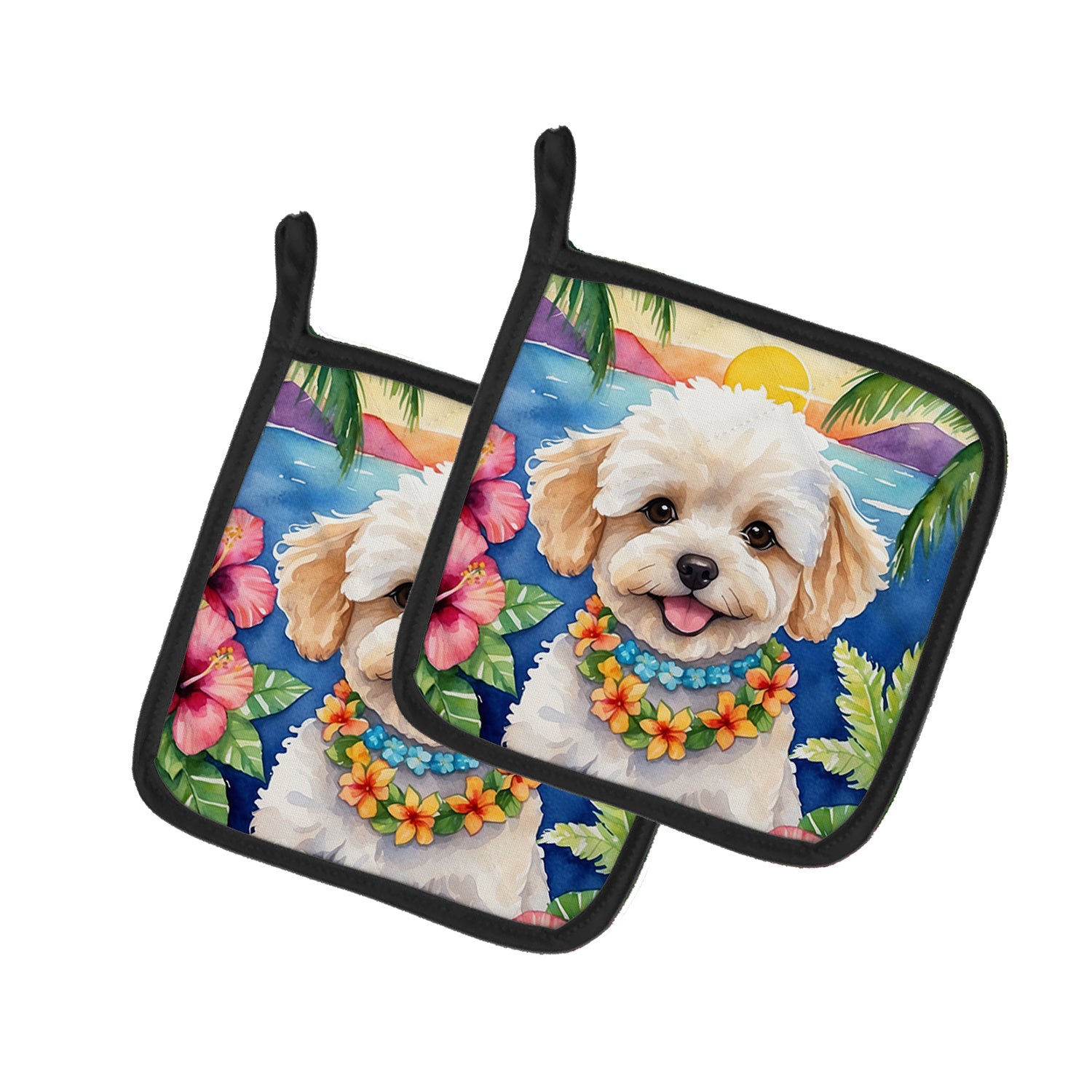 Maltipoo Luau Pair of Pot Holders Kitchen Heat Resistant Pot Holders Sets Oven Hot Pads for Cooking Baking BBQ, 7 1/2 x 7 1/2