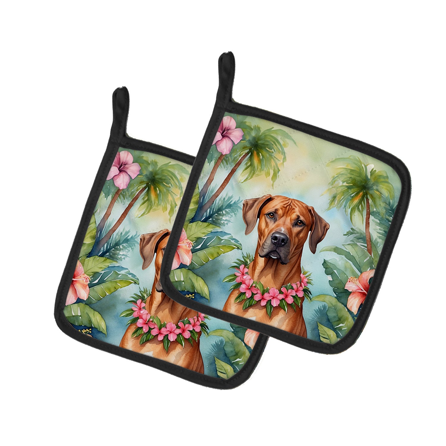 Rhodesian Ridgeback Luau Pair of Pot Holders Kitchen Heat Resistant Pot Holders Sets Oven Hot Pads for Cooking Baking BBQ, 7 1/2 x 7 1/2