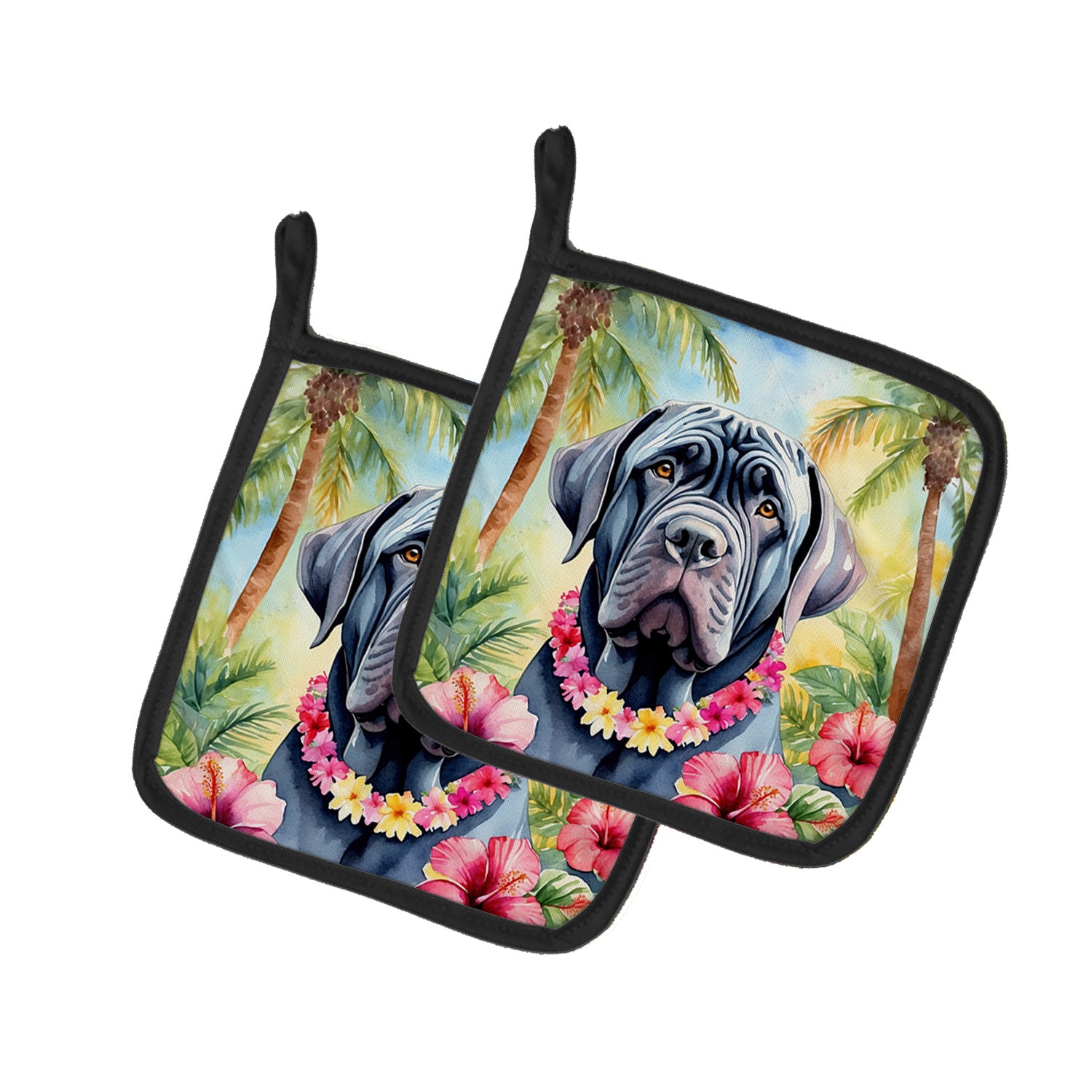 Neapolitan Mastiff Luau Pair of Pot Holders Kitchen Heat Resistant Pot Holders Sets Oven Hot Pads for Cooking Baking BBQ, 7 1/2 x 7 1/2