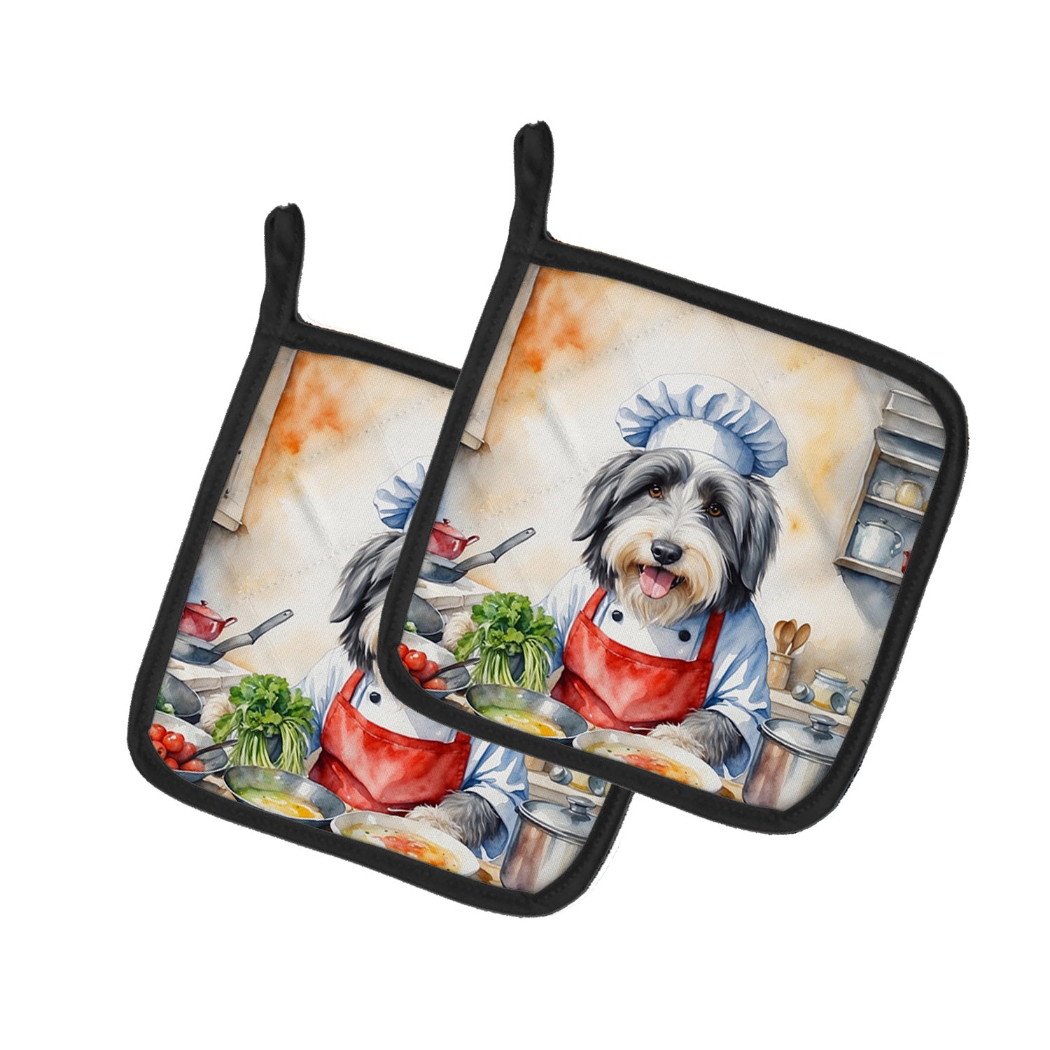 Bearded Collie The Chef Pair of Pot Holders Kitchen Heat Resistant Pot Holders Sets Oven Hot Pads for Cooking Baking BBQ, 7 1/2 x 7 1/2