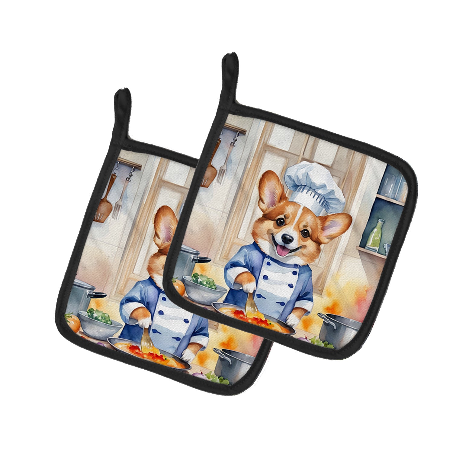 Corgi The Chef Pair of Pot Holders Kitchen Heat Resistant Pot Holders Sets Oven Hot Pads for Cooking Baking BBQ, 7 1/2 x 7 1/2