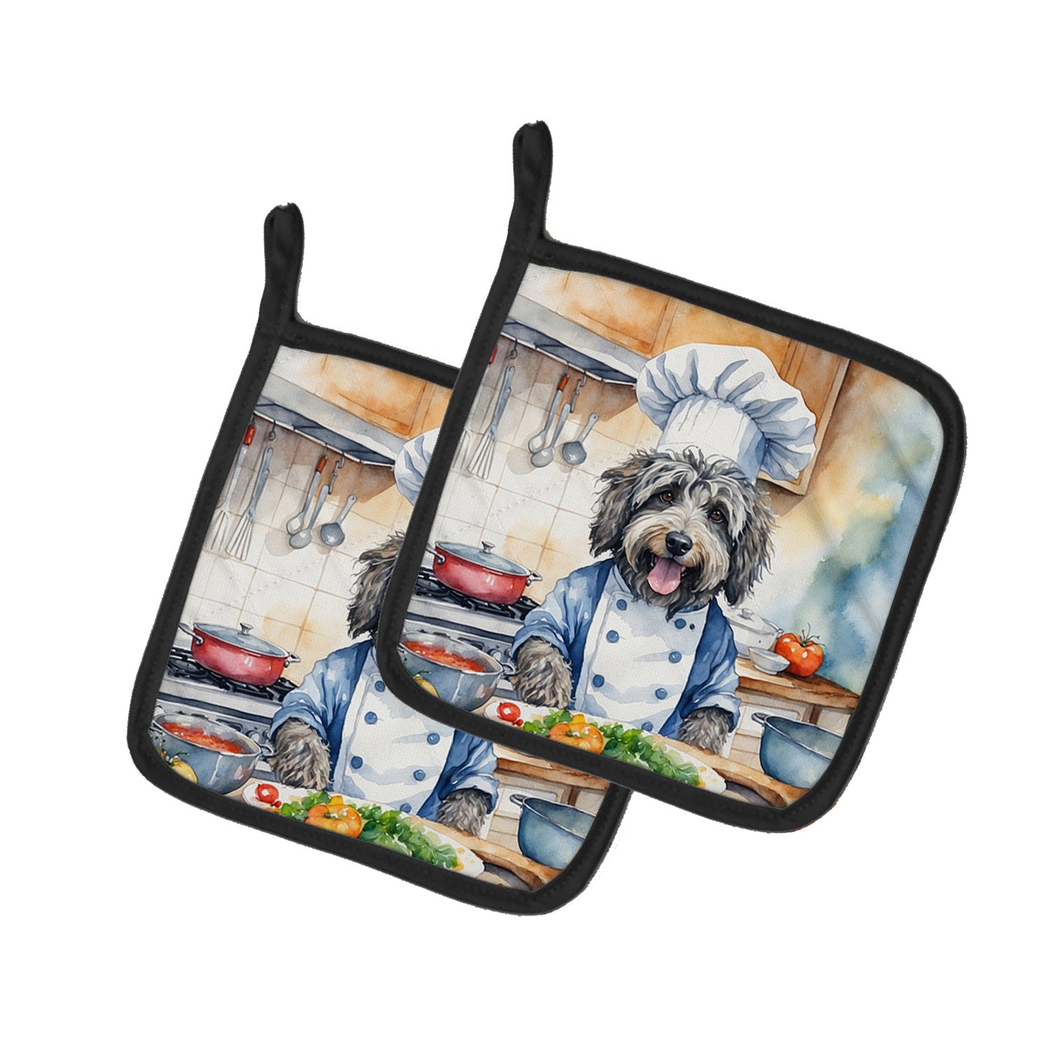 Bergamasco Sheepdog The Chef Pair of Pot Holders Kitchen Heat Resistant Pot Holders Sets Oven Hot Pads for Cooking Baking BBQ, 7 1/2 x 7 1/2