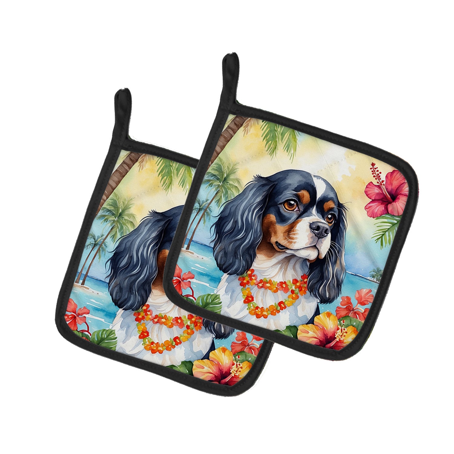 Cavalier Spaniel Luau Pair of Pot Holders Kitchen Heat Resistant Pot Holders Sets Oven Hot Pads for Cooking Baking BBQ, 7 1/2 x 7 1/2