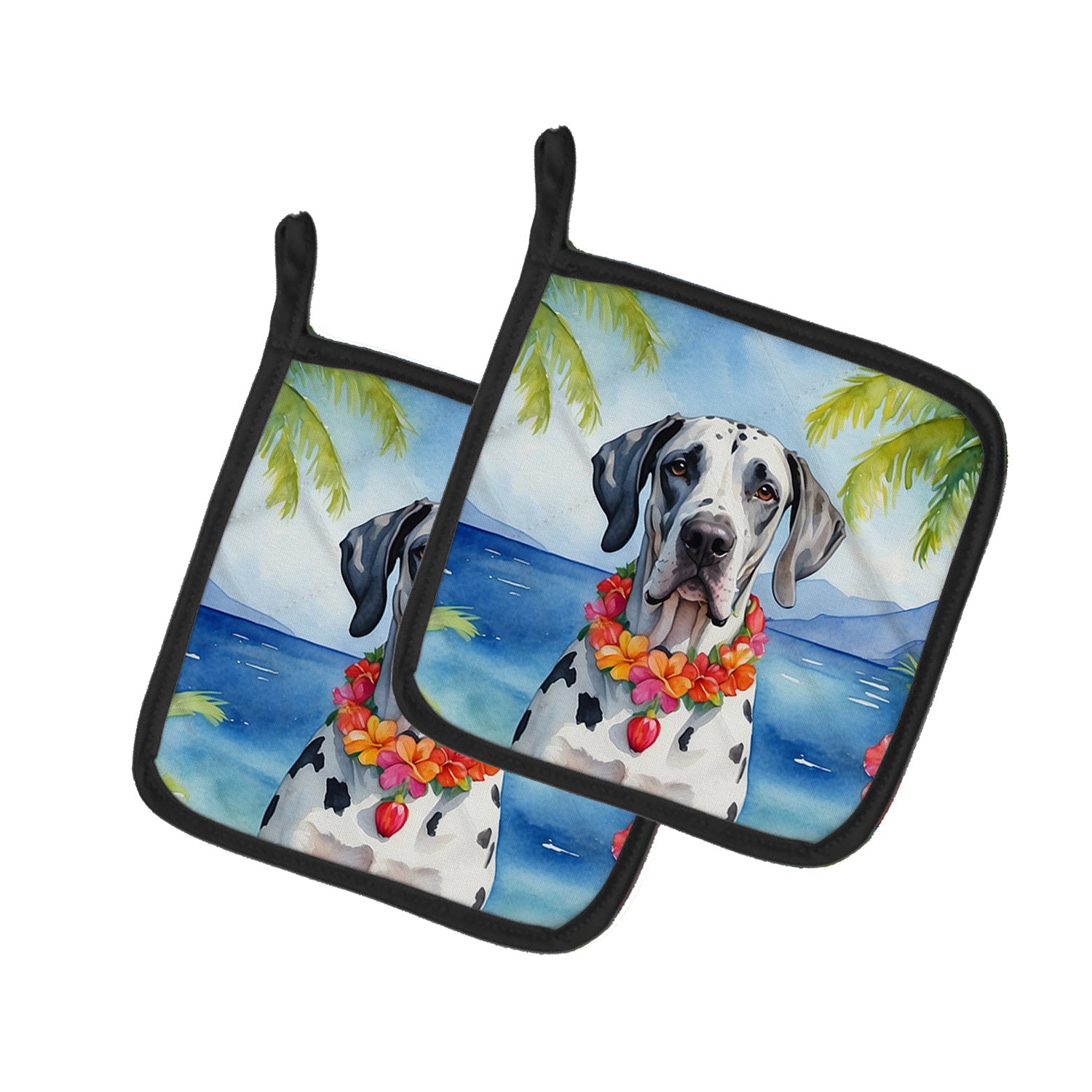 Great Dane Luau Pair of Pot Holders Kitchen Heat Resistant Pot Holders Sets Oven Hot Pads for Cooking Baking BBQ, 7 1/2 x 7 1/2