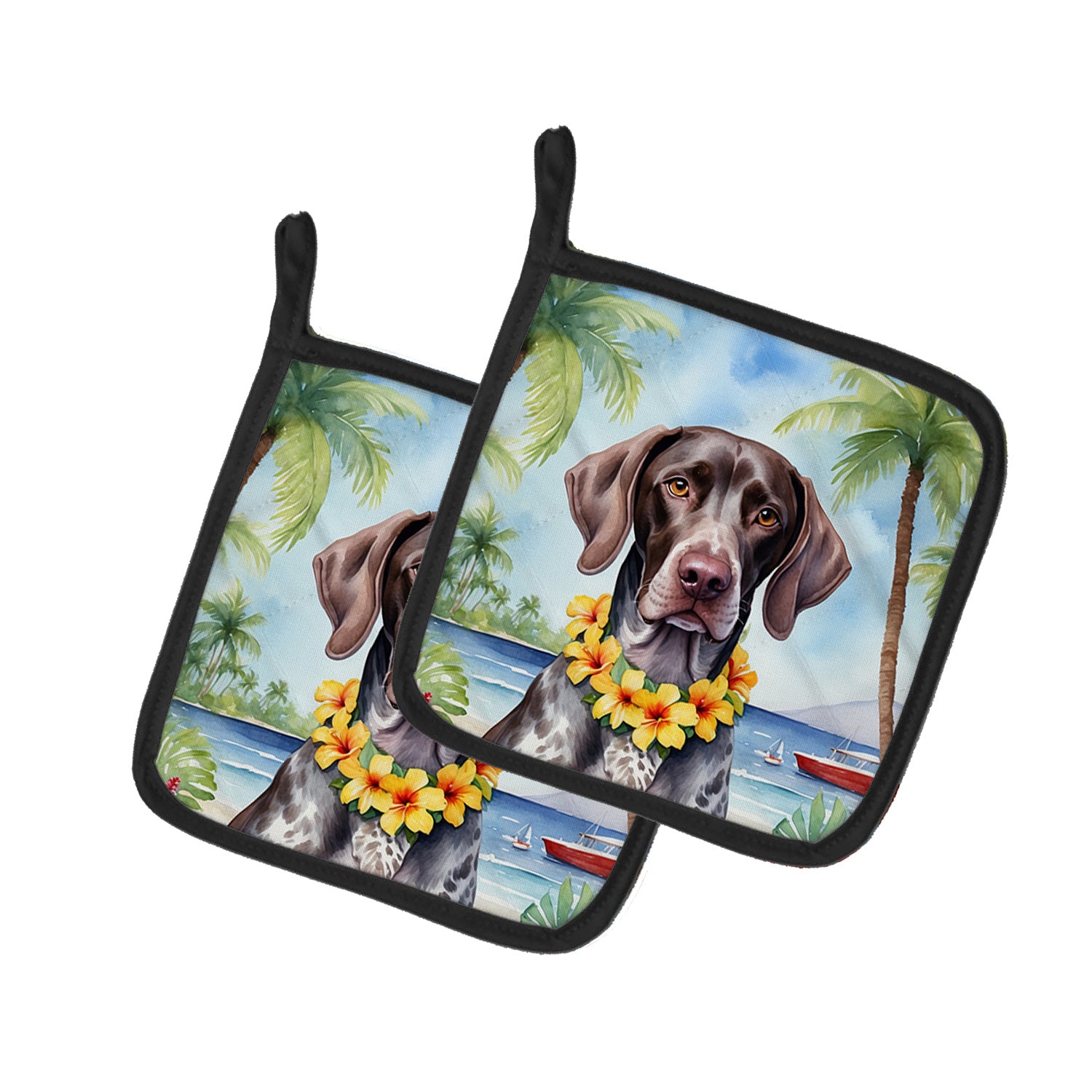 German Shorthaired Pointer Luau Pair of Pot Holders Kitchen Heat Resistant Pot Holders Sets Oven Hot Pads for Cooking Baking BBQ, 7 1/2 x 7 1/2