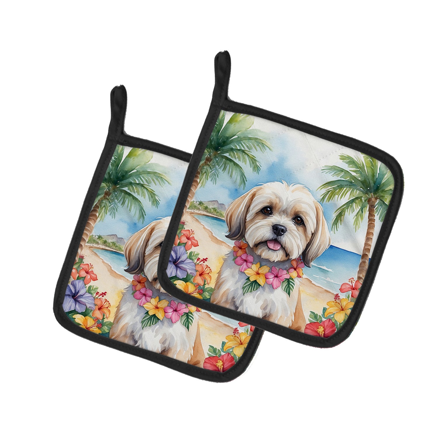 Lhasa Apso Luau Pair of Pot Holders Kitchen Heat Resistant Pot Holders Sets Oven Hot Pads for Cooking Baking BBQ, 7 1/2 x 7 1/2