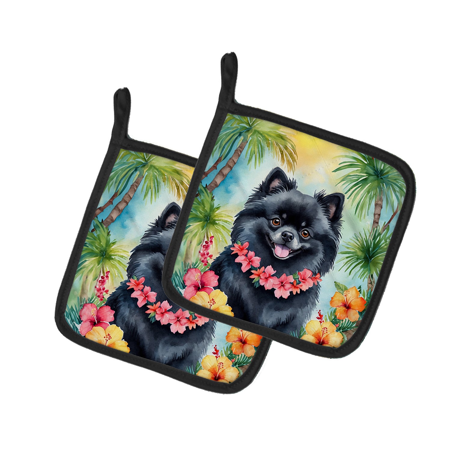 Pomeranian Luau Pair of Pot Holders Kitchen Heat Resistant Pot Holders Sets Oven Hot Pads for Cooking Baking BBQ, 7 1/2 x 7 1/2